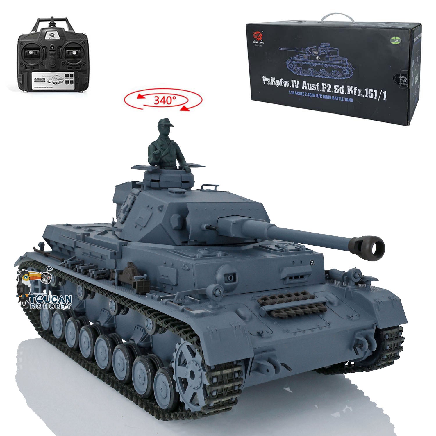2.4G Henglong 1/16 Scale RC Tank 3859 - German Panzer IV F2 Ready-to-Run Plastic Model with Smoke Generator, BB Shooting, Road Wheels & Tracks - Perfect for Military Enthusiasts, Collectors and RC Battle Games