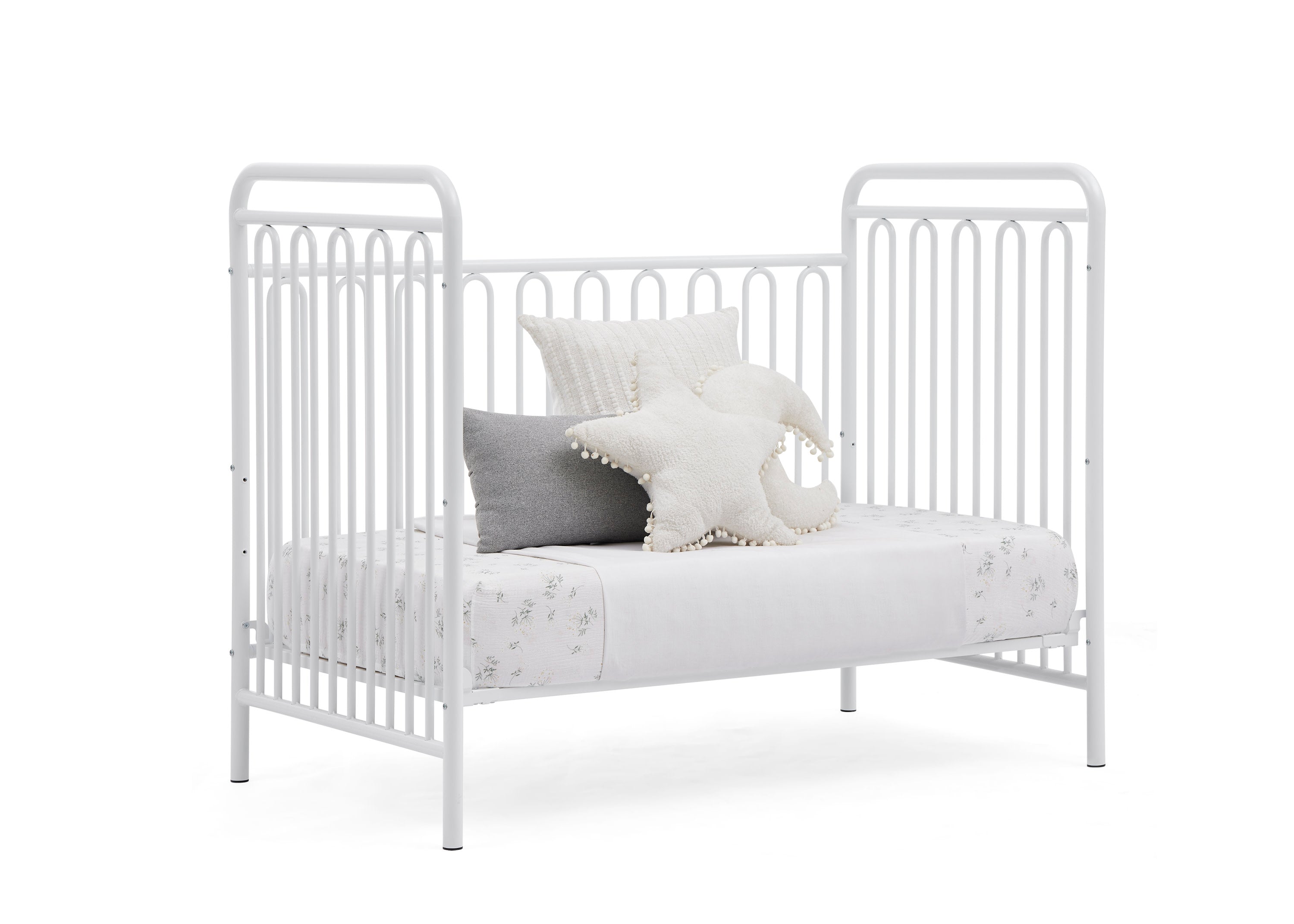 Darcy 4-in-1 Convertible Metal Baby Crib - Toddler Bed, Daybed & Full-Size Bed Conversion - Modern Nursery Furniture for Newborns to Teens (White) | Perfect for Small Spaces & Growing Families