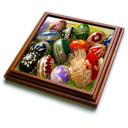 3D Rose Chick and Decorative Easter Eggs Ceramic Tile Trivet - 8x8 Inch Brown - Perfect for Easter Decor, Kitchen Hot Pads, and Holiday Table Settings