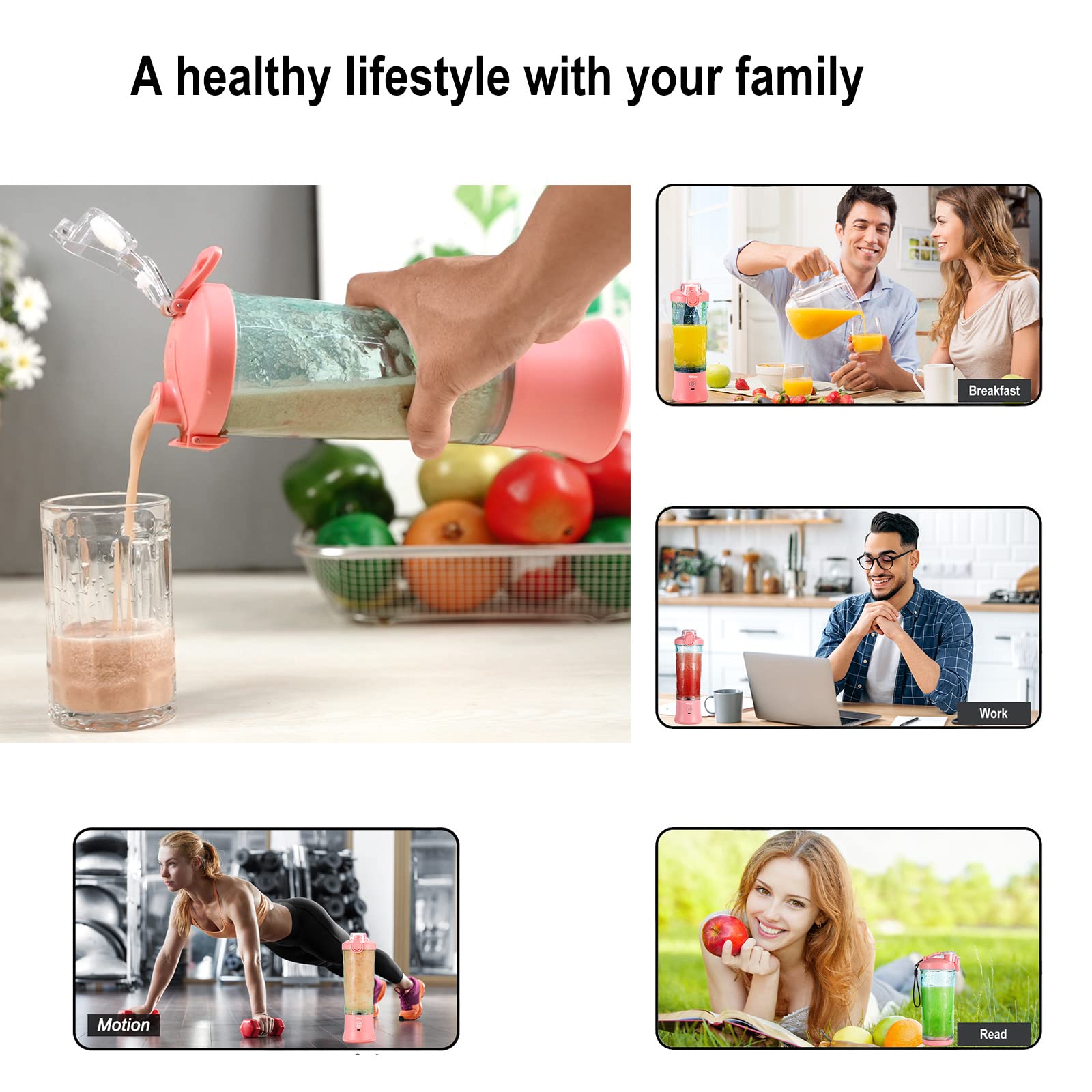 Nikece Portable Blender - 20oz USB Rechargeable Personal Blender for Smoothies, Protein Shakes & Ice Crushing | BPA-Free, Waterproof & Travel-Friendly | Perfect for Gym, Office & Outdoor Adventures (Pink)