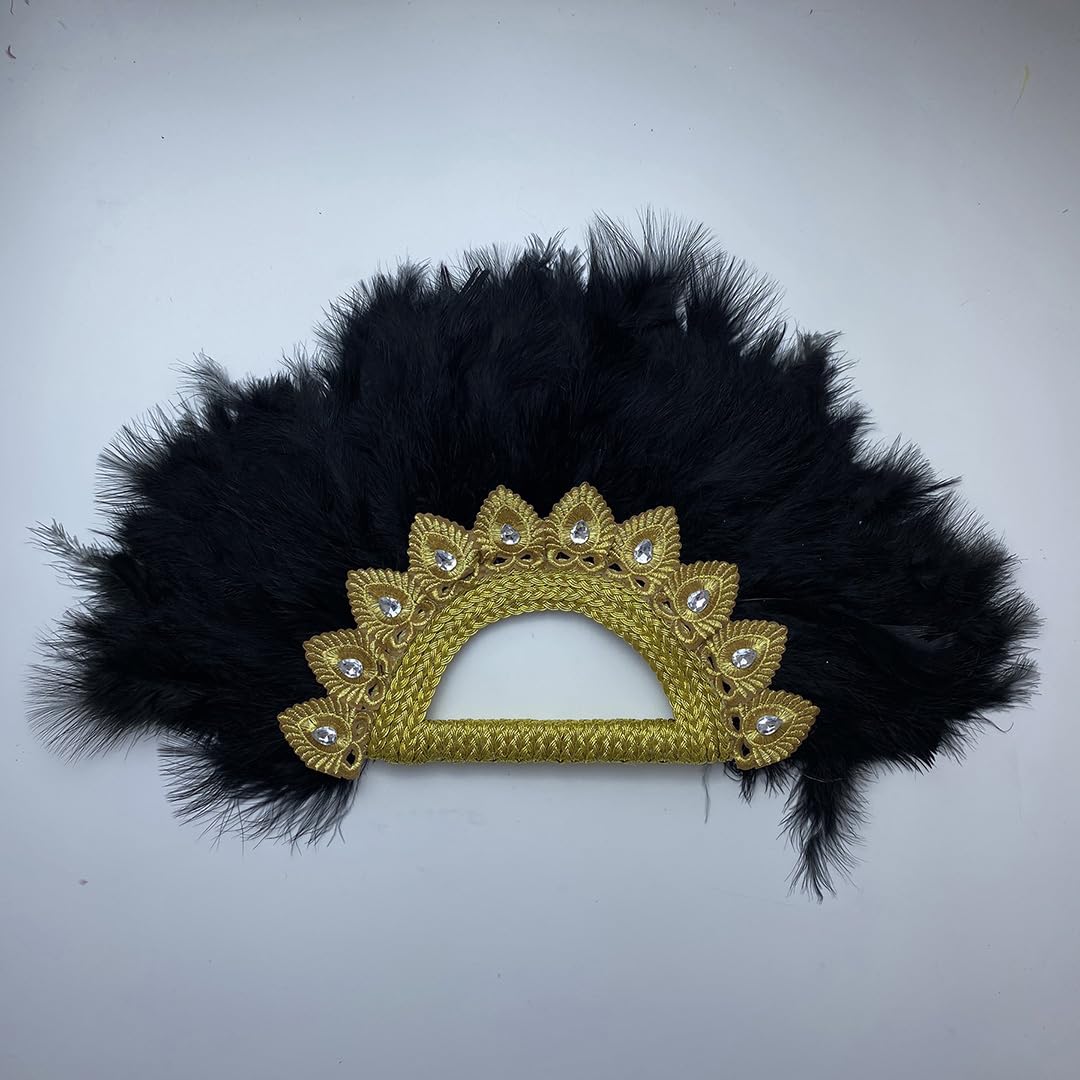 Elegant Black Bridal Feather Hand Fan - African Custom Wedding Accessory for Bridal Show, Costume Dancing, Tea Party & Wedding Decoration | Perfect for Vintage Weddings, Photo Shoots & Special Events