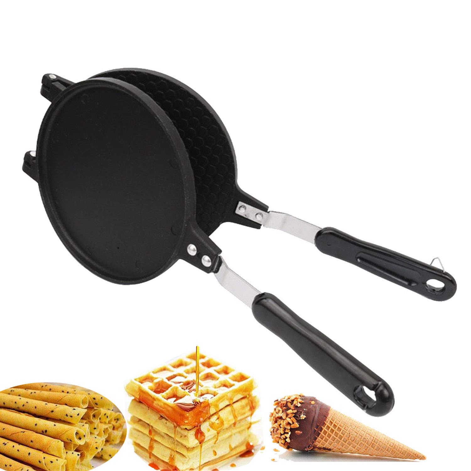 **Electric Waffle Cone Maker & Pancake Iron - 6.7 Inch Double-Sided Nonstick Baking Pan for Crispy Cones, Omelets & Egg Rolls - Perfect for Home Breakfast, Desserts & Party Snacks**