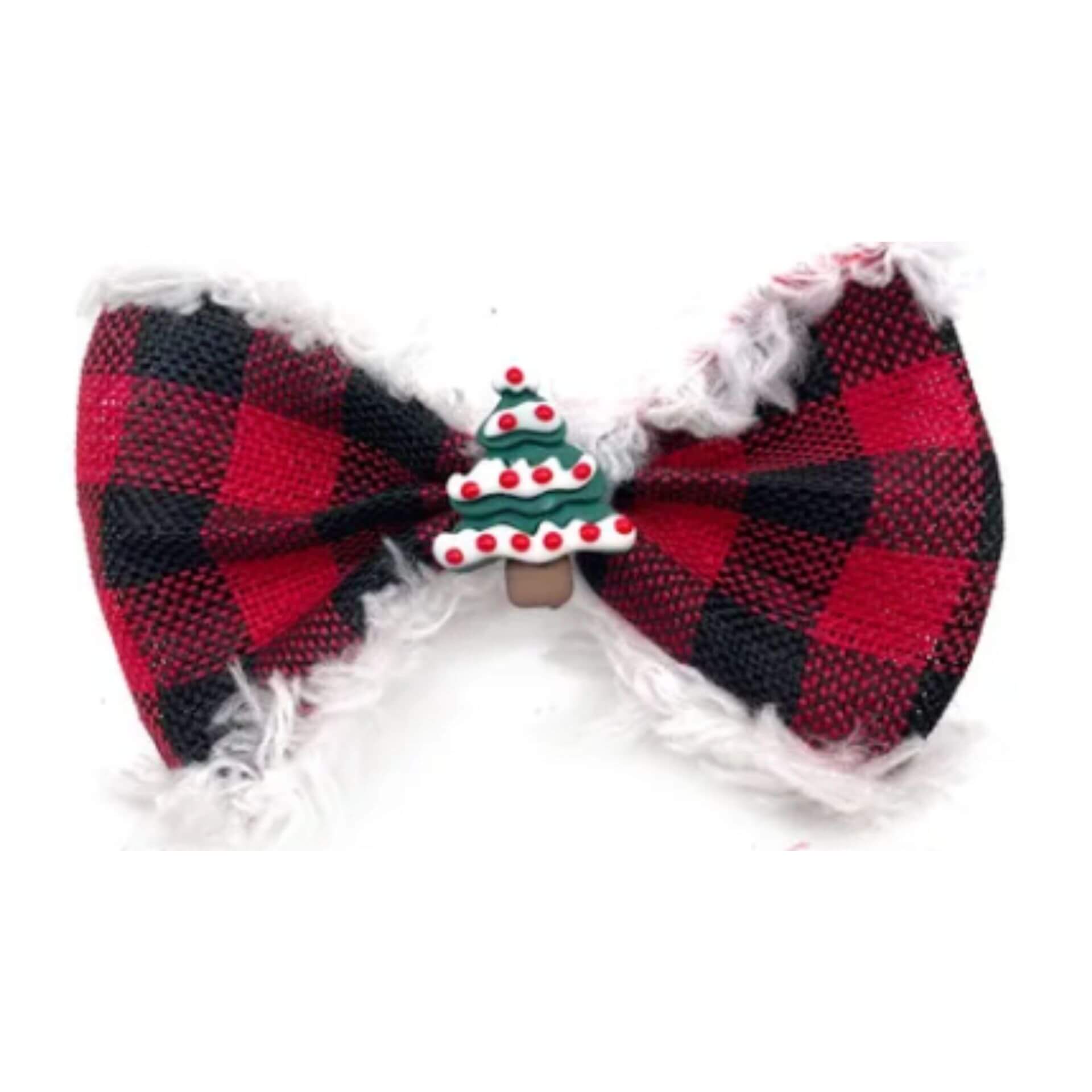 Buffalo Check Red Plaid Christmas Dog Bow Tie - Over The Collar Holiday Pet Accessory for Festive Parties & Family Photos