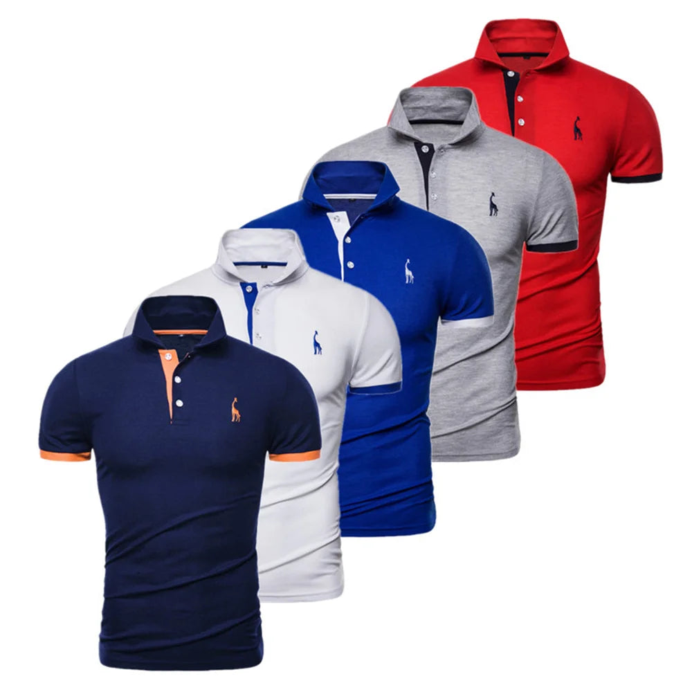 5 Pack Men's Giraffe Print Polo Shirts - Premium Embroidered Short Sleeve Casual & Business Shirts - Breathable Summer Wear for Office, Golf & Social Events - Size BR