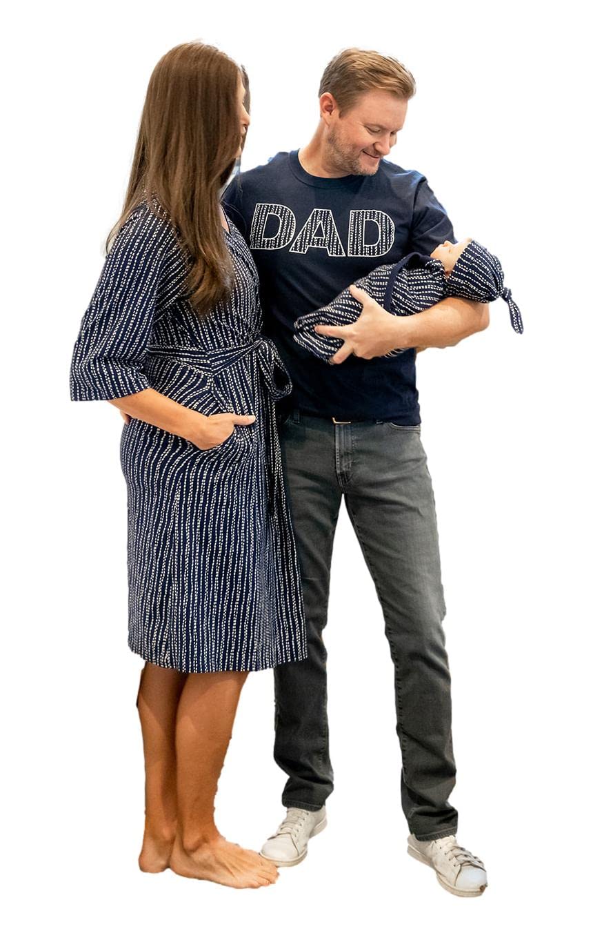 Baby Be Mine Maternity Nursing Robe & Swaddle Blanket Set with Daddy T-Shirt - Soft Delivery Gown for New Moms & Newborn Baby Girl (Small/Medium, Luna) | Perfect for Hospital Stay, Breastfeeding & Family Photo Shoots