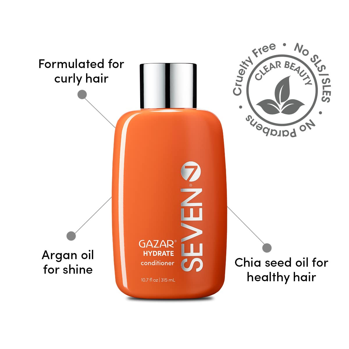 SEVEN Gazar Hydrate Conditioner for Women & Men - Sulfate & Paraben Free, Anti-Frizz, Moisturizing Dry Hair Treatment with Argan Oil, Jojoba & Biotin - Cruelty Free, Made in USA - Perfect for Damaged Hair Repair & Daily Hydration