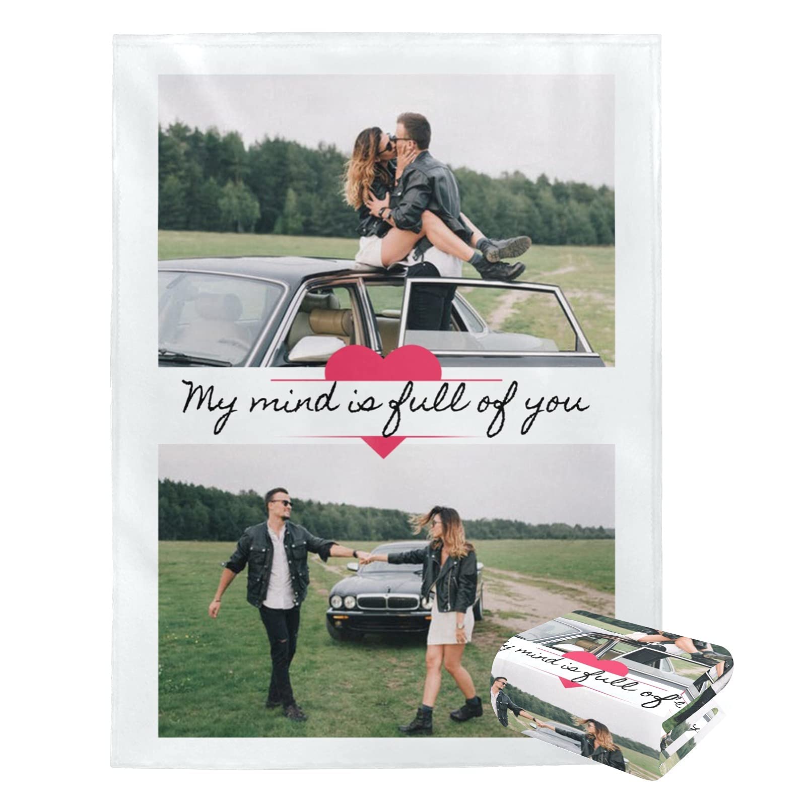 Personalized Couples Photo Blanket - Custom Name & Picture Throw Blanket for Boyfriend, Girlfriend, Husband or Wife - 24 Color Options (30