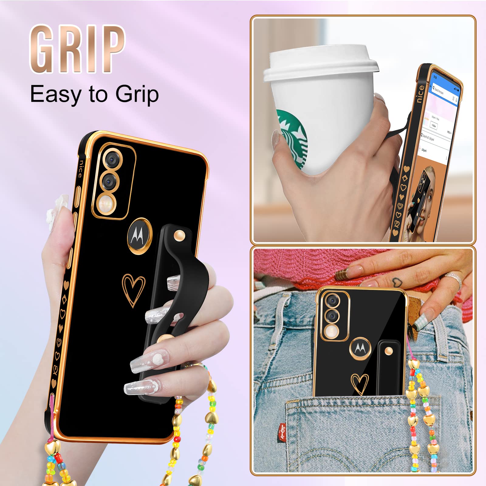 3-in-1 Luxury Heart Design Phone Case for Motorola Moto G Pure 2021 (6.5