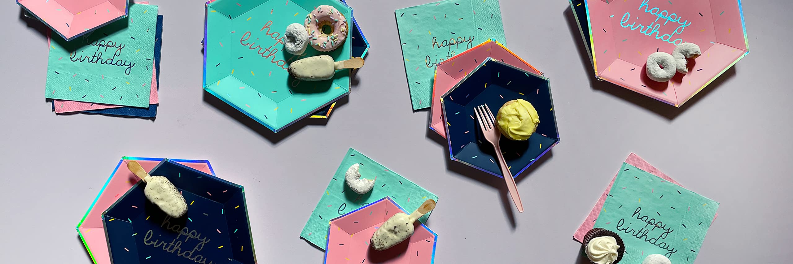 Harlow & Grey 60-Piece Colorful Birthday Party Supplies Set - Disposable Plates, Napkins in Pink, Teal & Navy Blue for Kids & Adult Celebrations | Perfect for Birthday Parties, Baby Showers & Special Events