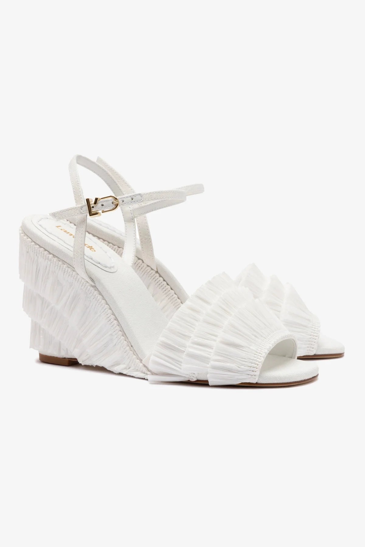 Yves Fringe Wedge Sandals in White Raffia - Stylish Summer Beach Shoes for Women | Perfect for Vacations, Weddings & Outdoor Parties