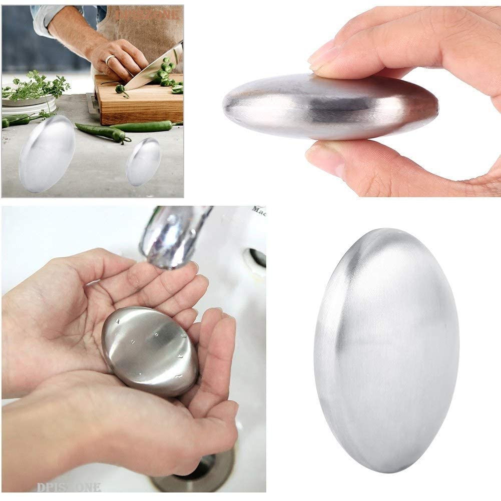 DPISZONE Stainless Steel Soap Odor Remover Bar - Eliminates Onion, Garlic & Fish Smells - Kitchen Deodorizing Soap with Holder - Perfect for Cooking & Food Prep