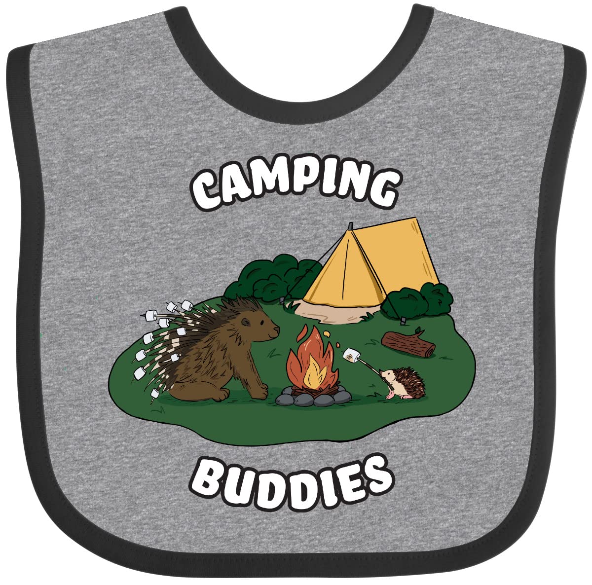 Inktastic Camping Buddies - Hedgehog and Porcupine Baby Bib for Boys & Girls | Cute Animal Design for Feeding Time | Perfect for Outdoor Adventures, Picnics, and Family Camping Trips
