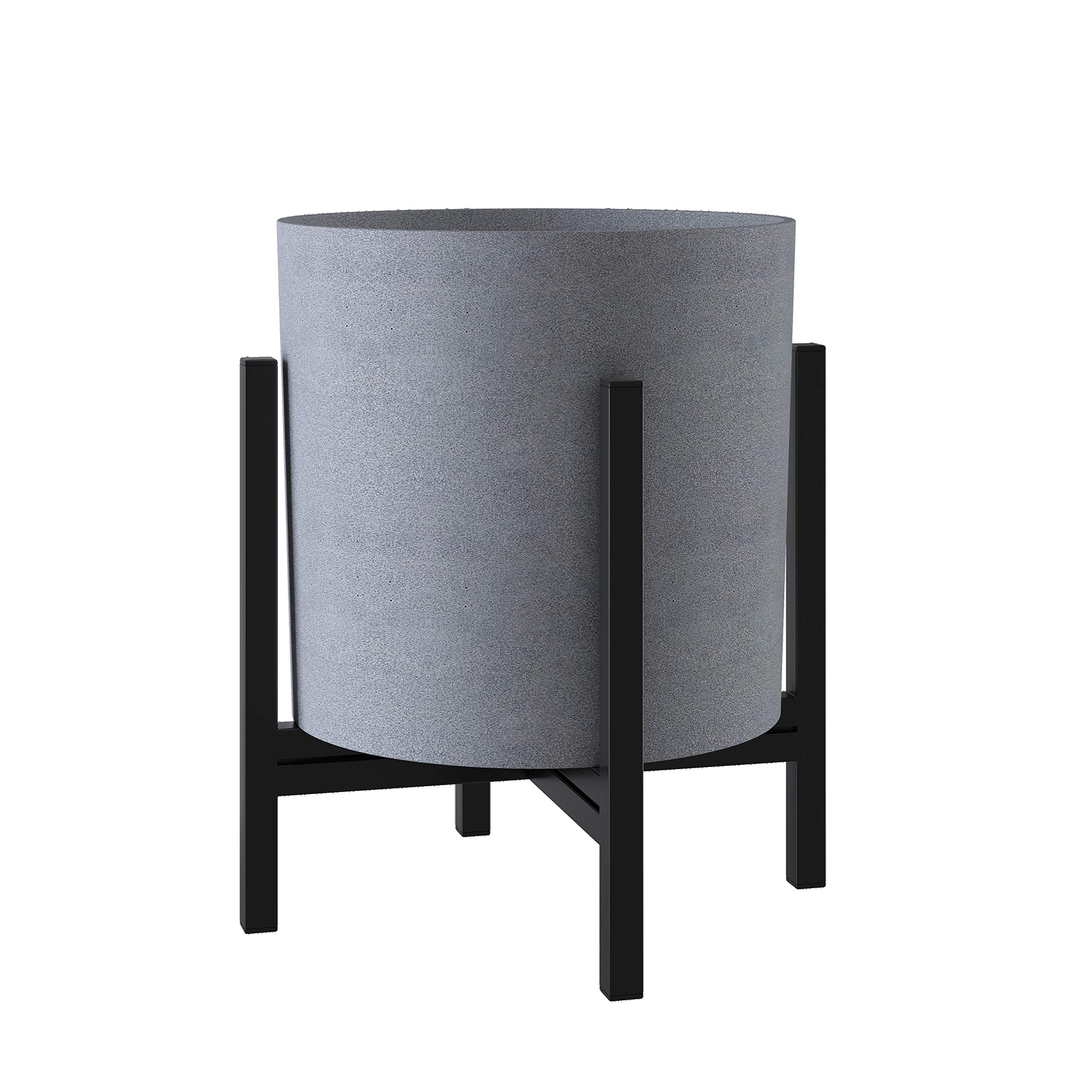 FaithLand 8 Inch Gray Plant Pot with Drainage Hole & Mesh Screen - Mid-Century Modern Planter for Indoor & Outdoor Plants - Perfect for Home, Office, Garden Decor