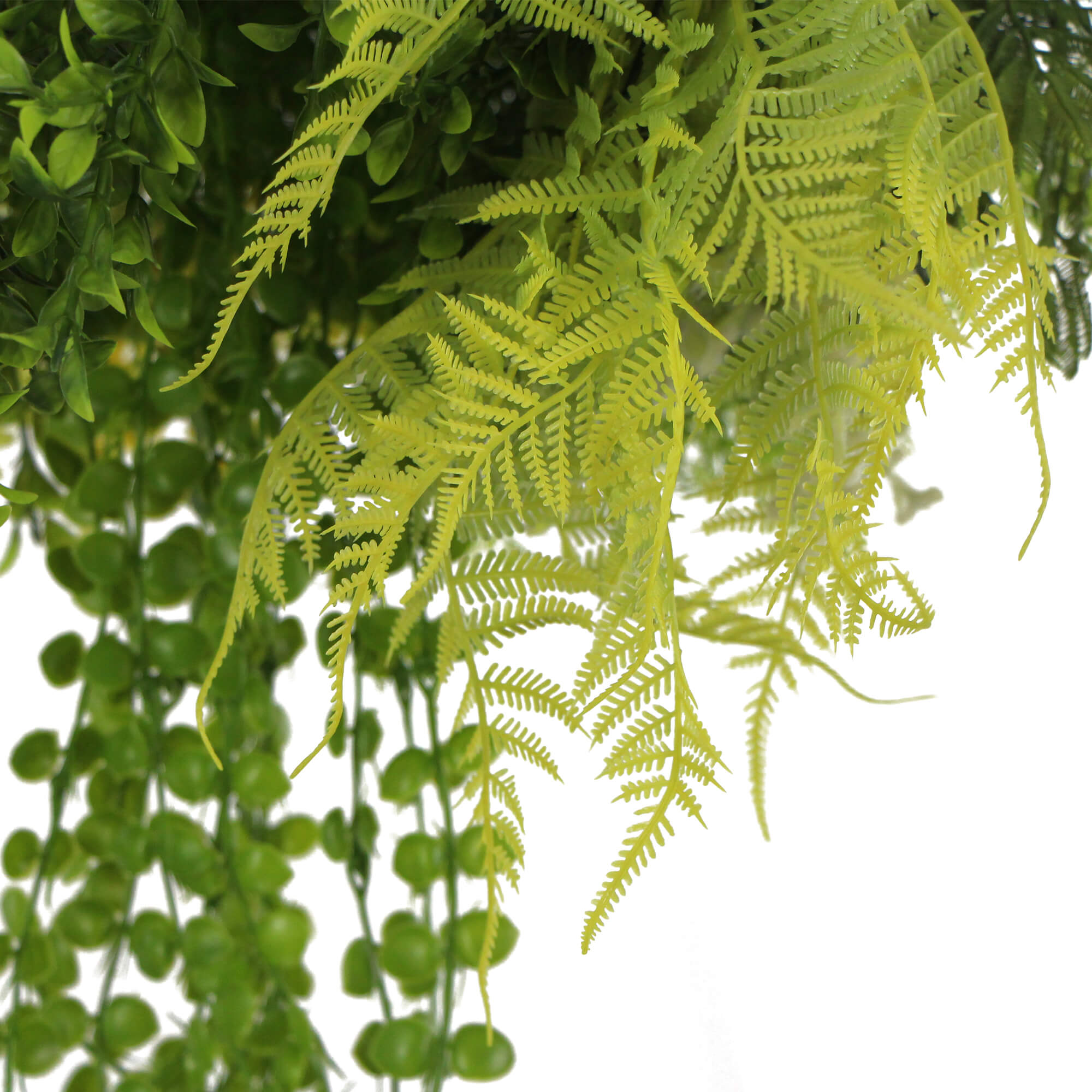 40cm Black Framed Hanging Disc with Realistic Artificial Plants - Perfect for Indoor Home Decor, Office Greenery, and Wall Garden Displays