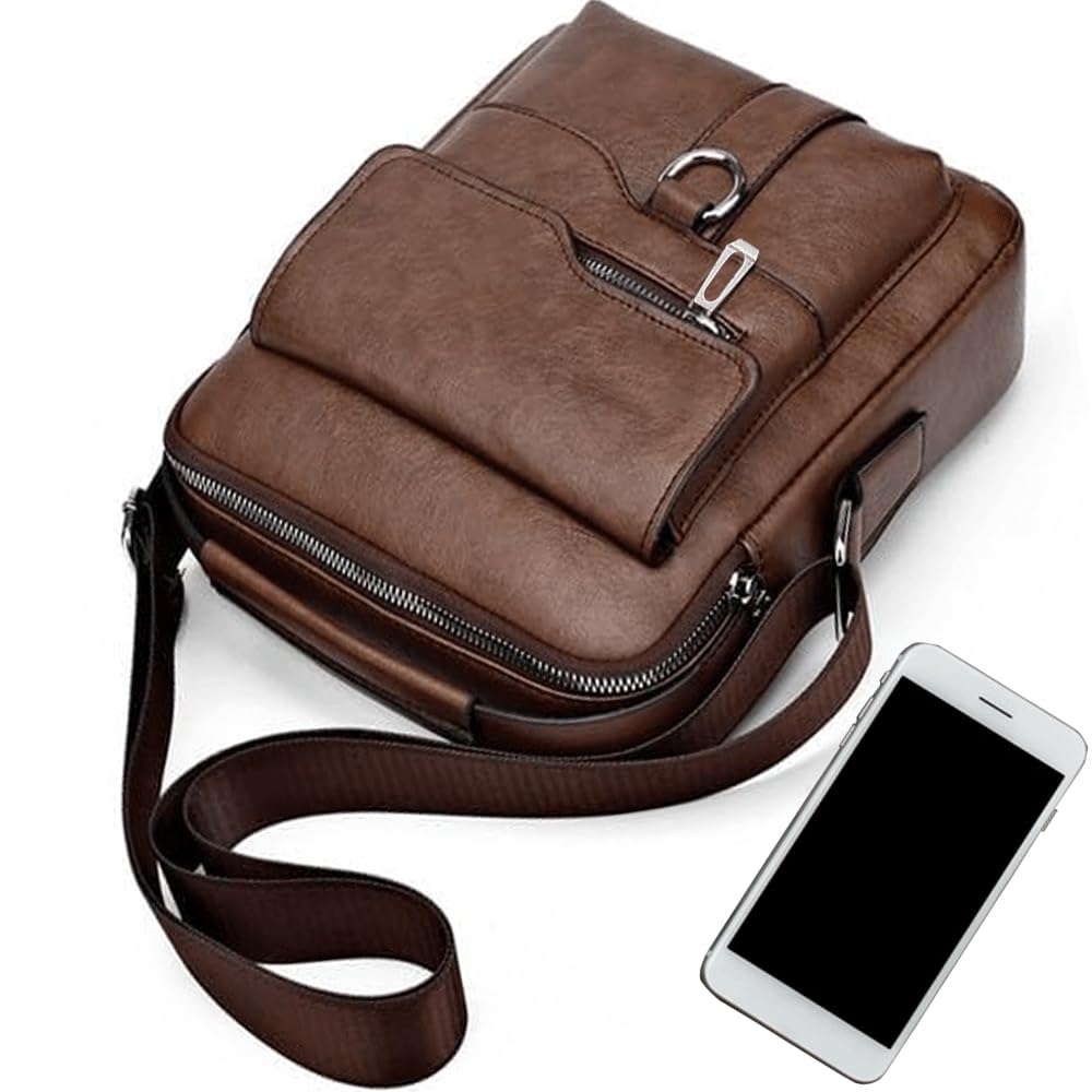 Men's Vintage Leather Shoulder Bag - Crossbody Messenger for Travel & Daily Use