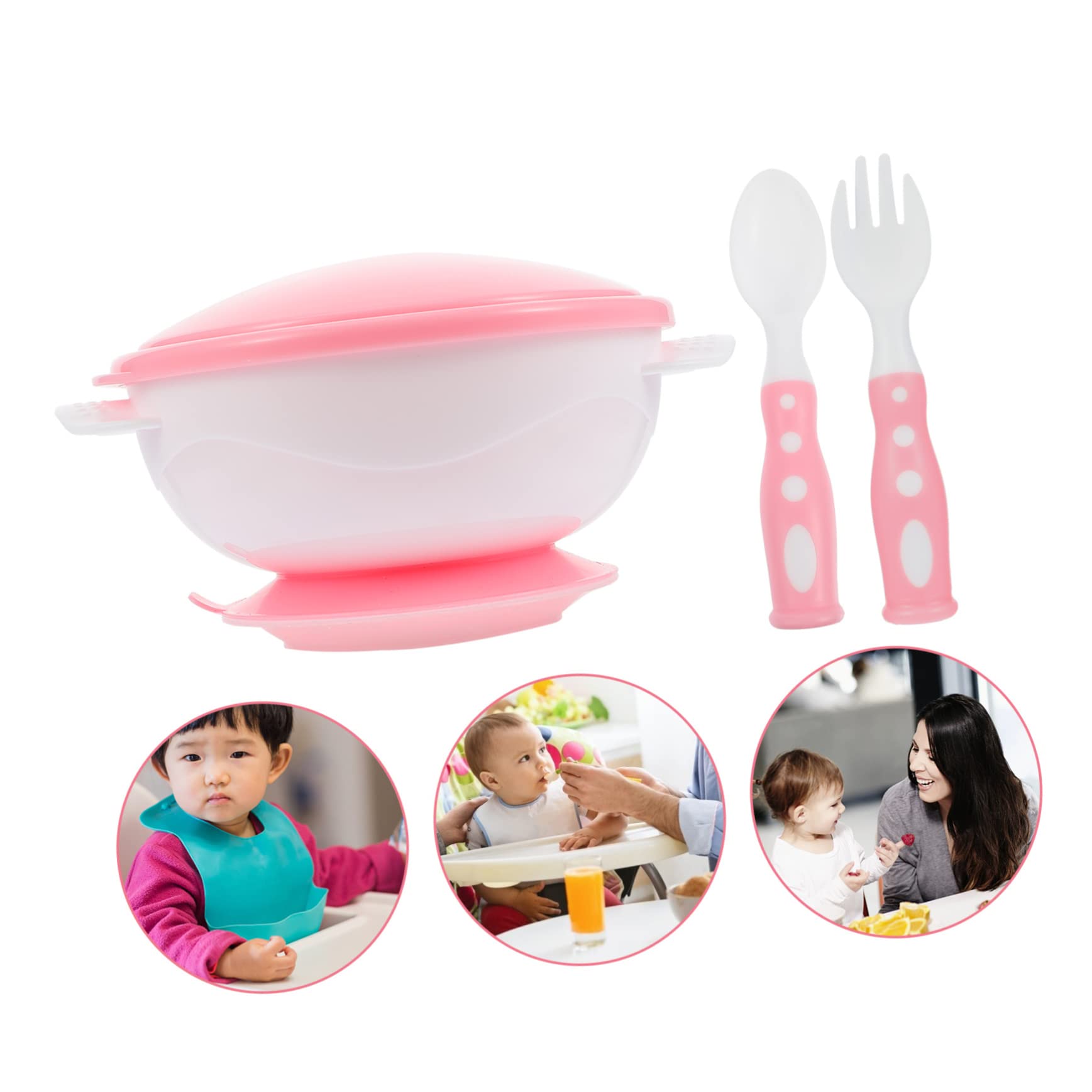 COOLHIYA Non-Slip Suction Bowls Set - Divided Baby Plates with Suction Base, BPA-Free Plastic Toddler Dinnerware (Pink) - Perfect for Kids Mealtime, Travel & Mess-Free Feeding