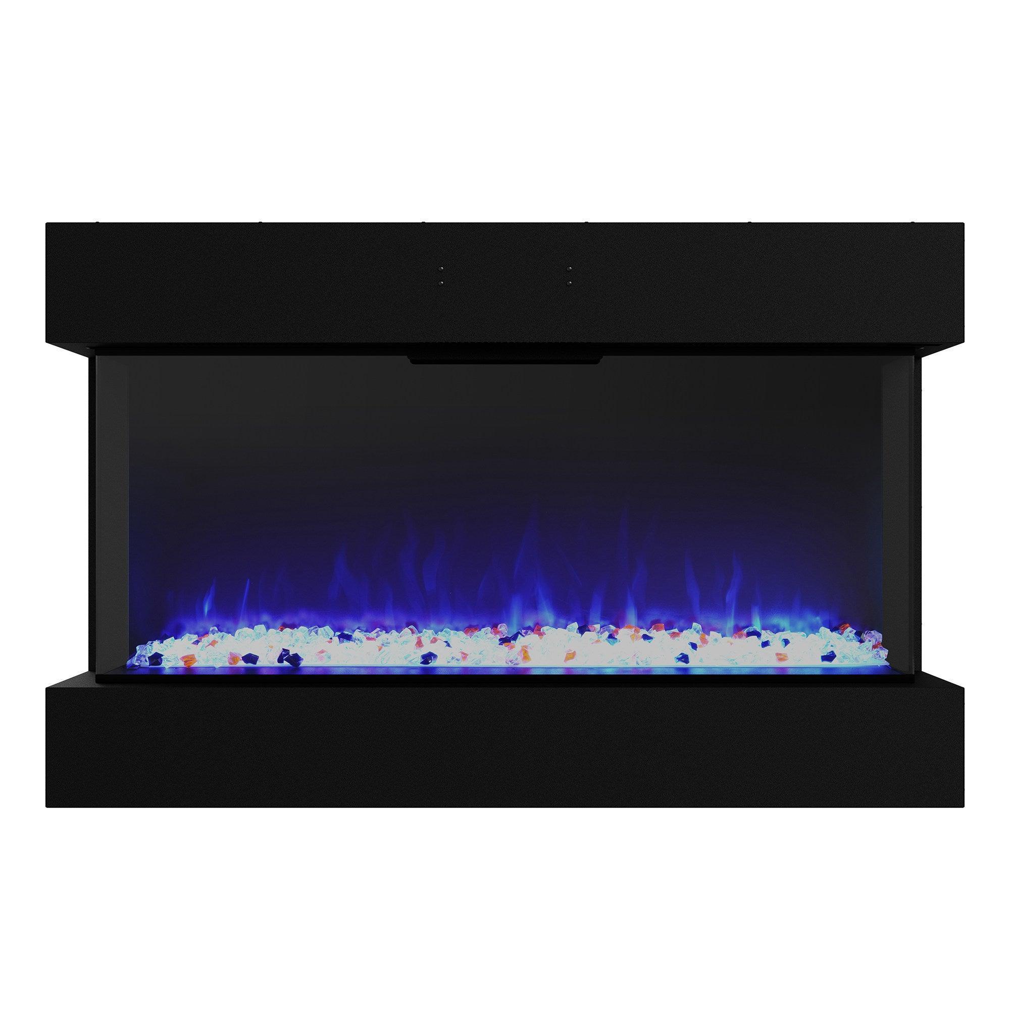 3 Color LED Electric Fireplace - Black Recessed or Wall Mount Flame Heater for Living Room, Bedroom & Office