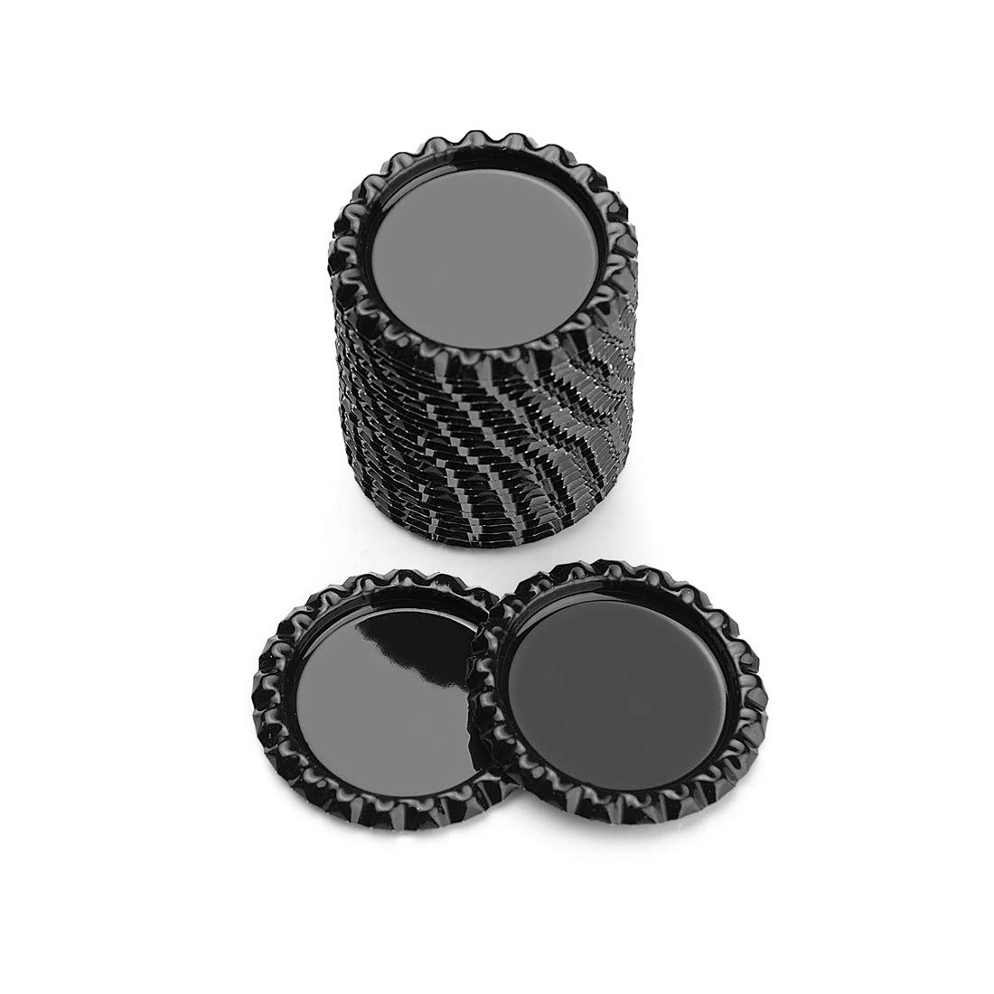 100 PCS IGOGO Flat Bottle Caps for DIY Crafts - Hair Bows, Pendants, Scrapbooking & Decorative Projects (Black) - Perfect for Jewelry Making, Party Favors & Creative Gift Packaging