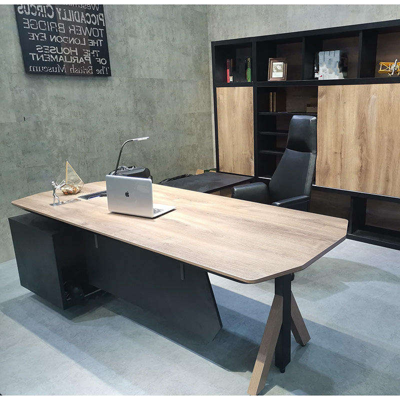 EASTON Electric Height Adjustable Sit Stand Desk with Right Return - 2.2M Warm Oak & Black - Perfect for Home Office & Ergonomic Workspace