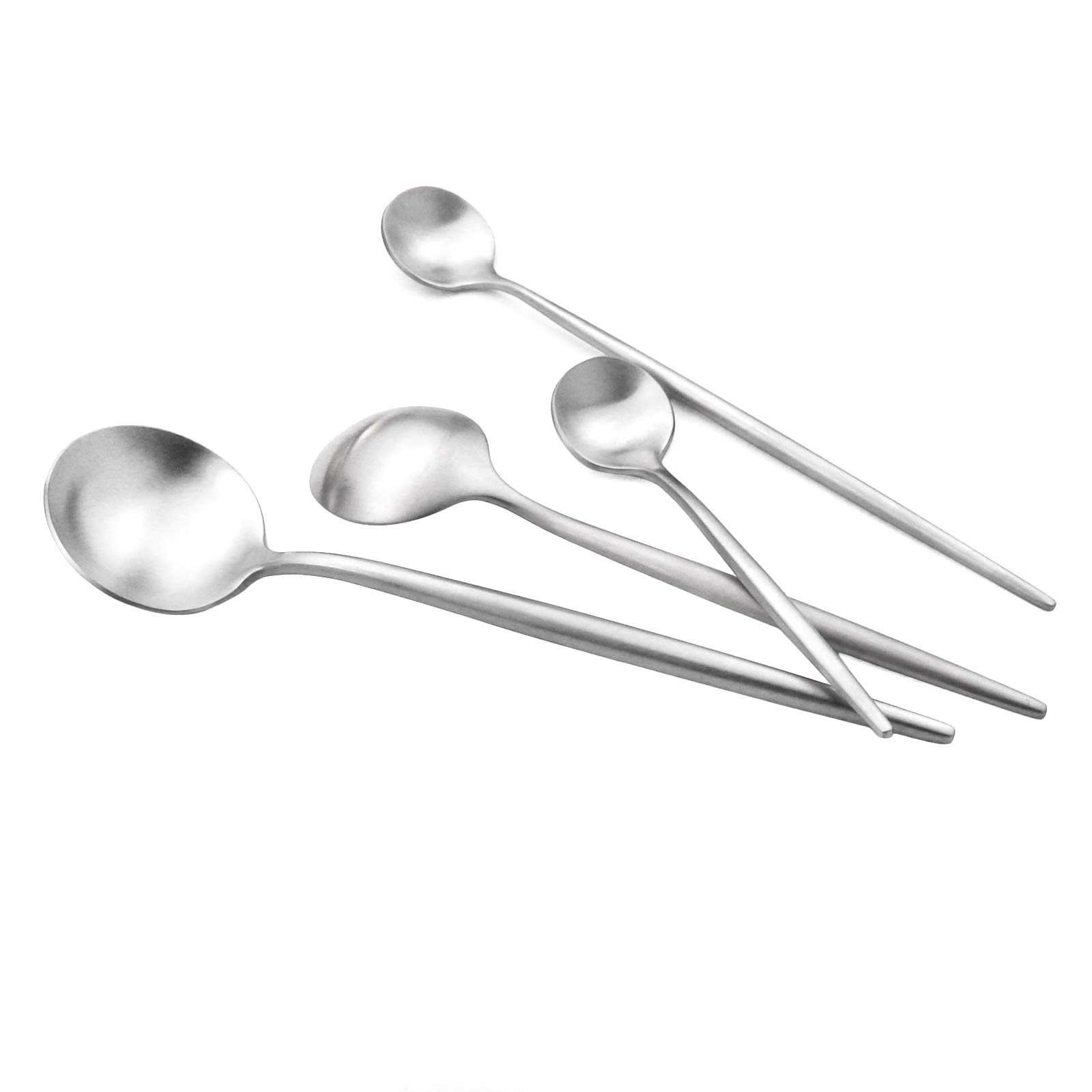 Royal 5-Piece Matte Silver Flatware Set - 18/10 Stainless Steel Dessert & Salad Spoons (7.2