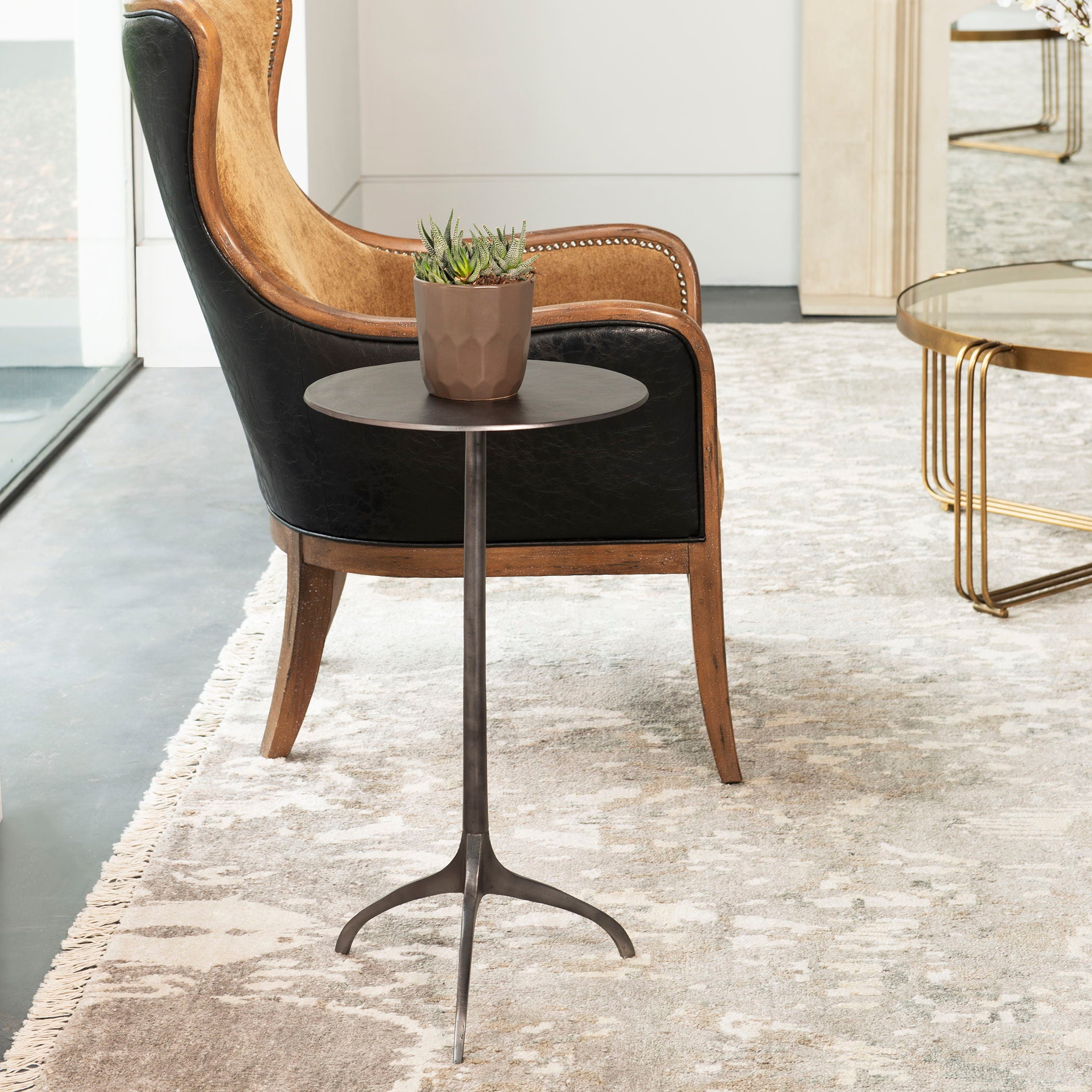 Industrial Accent Table - Modern Black Side Table for Living Room, Bedroom & Office | Small End Table with Metal Frame & Wooden Top | Home Decor & Functional Furniture