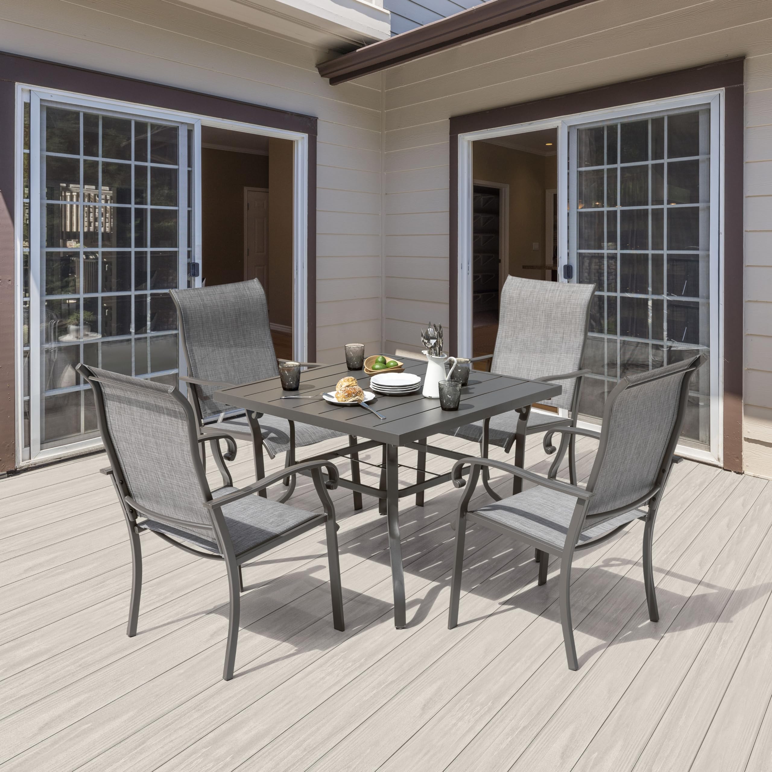 NUU GARDEN 5-Piece Outdoor Patio Dining Set with Square Table & 4 Textilene Chairs - Perfect for Backyard, Garden, Poolside & Outdoor Entertaining | Includes 1.57