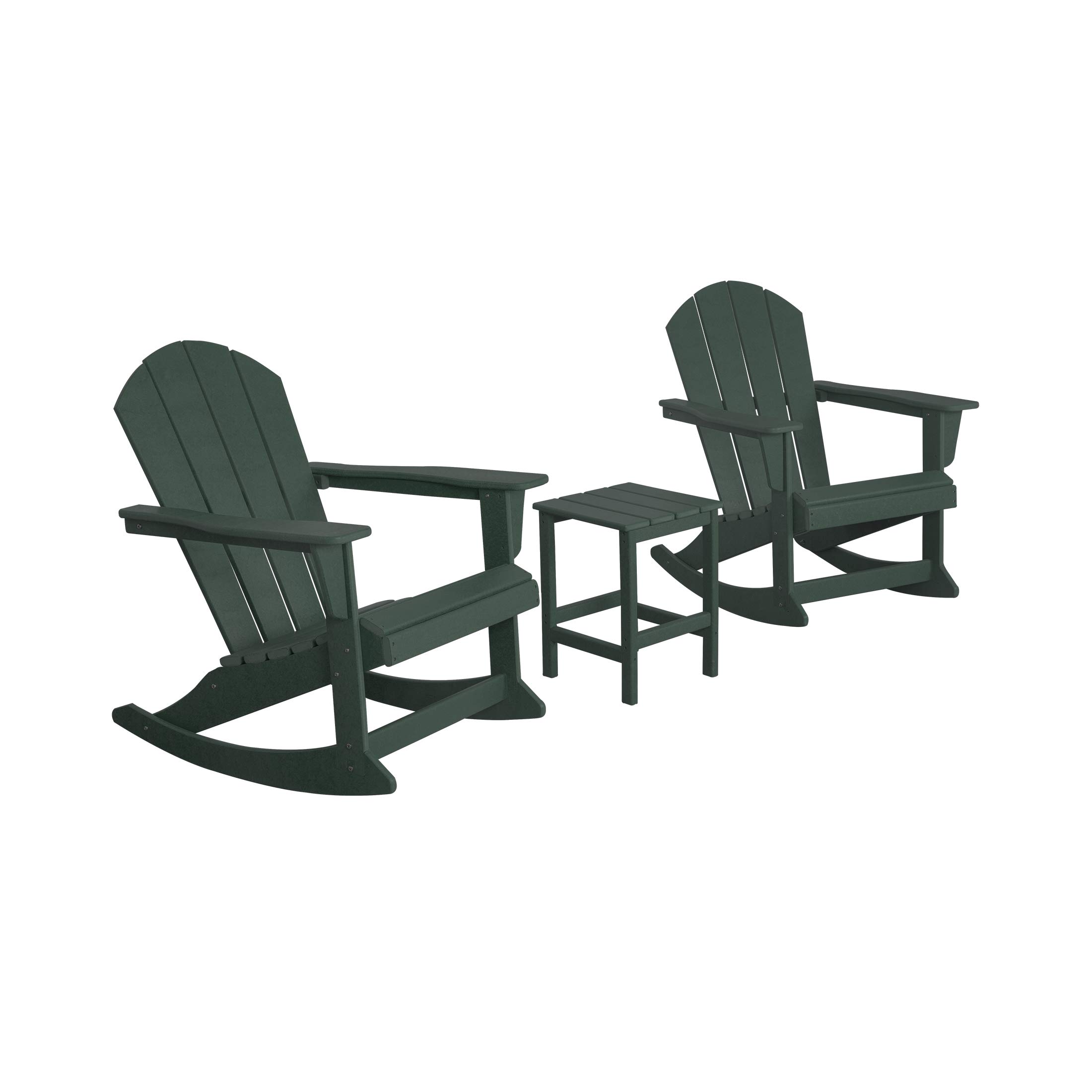 WestinTrends Malibu 3-Piece Outdoor Rocking Chair Set - All-Weather Poly Lumber Patio Furniture, 2 Adirondack Rockers with Side Table in Dark Green - Perfect for Porch, Garden, Backyard Relaxation and Outdoor Entertaining