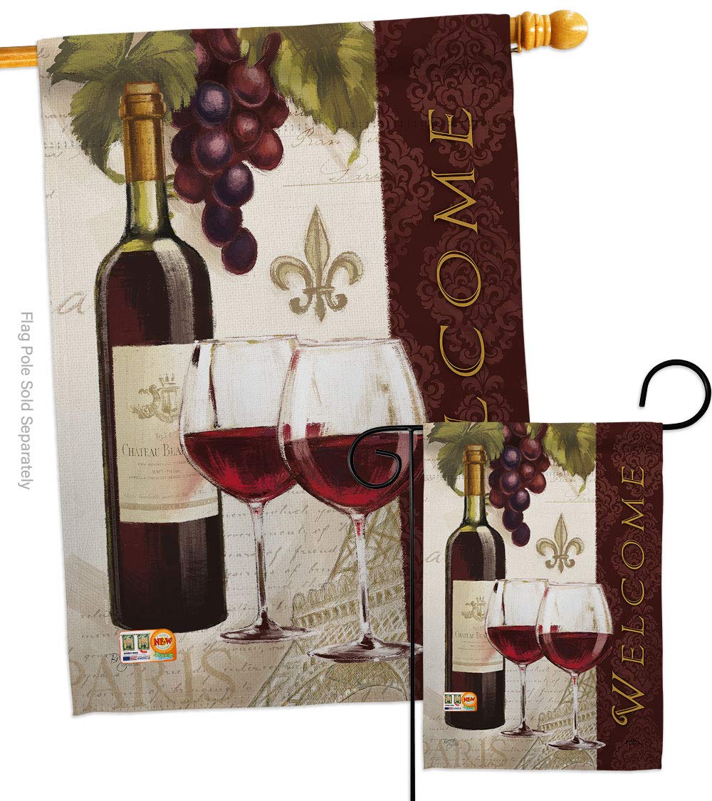 Breeze Decor Double-Sided Wine Welcome Garden Flag Set - 28x40 Inch Outdoor Yard Banner for Wine Lovers (Red, White, Rose) | Perfect for Backyard Parties, Vineyard Decor & Gift Giving | Made in USA