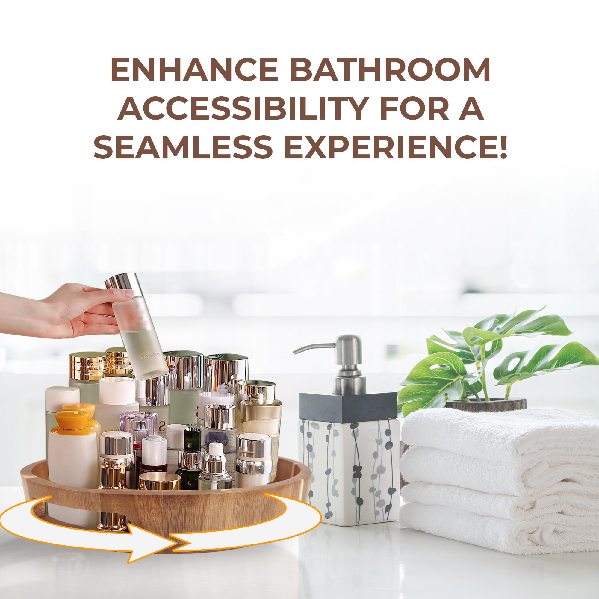 12 Inch Wooden Lazy Susan Turntable Organizer - 100% Acacia Wood Spinning Tray for Kitchen, Dining Table, Countertop & Pantry - Perfect for Spice Storage, Serving Dishes & Cabinet Organization