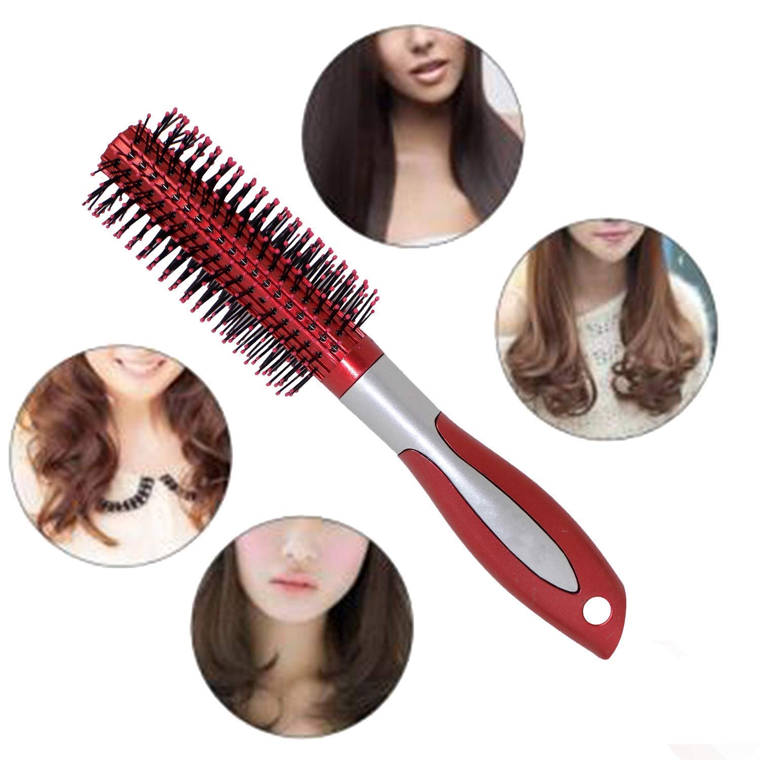 APOEM Round Hair Comb Brush with Soft Nylon Bristles for Girls & Boys - Detangling & Styling Brush for Home & Salon Use - Multi Color (Pack of 1) - Perfect for Daily Hair Care, Smoothing & Volume Styling