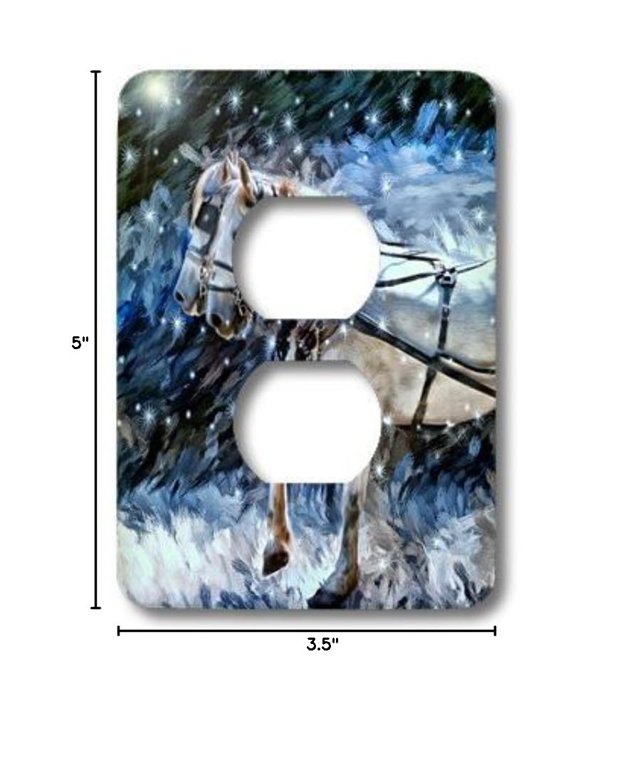 3D Rose Clydesdale Holiday Snowy Painting Light Switch Cover - Blue Hues Design for Home Decor | Perfect for Living Room, Bedroom, or Office Wall Art