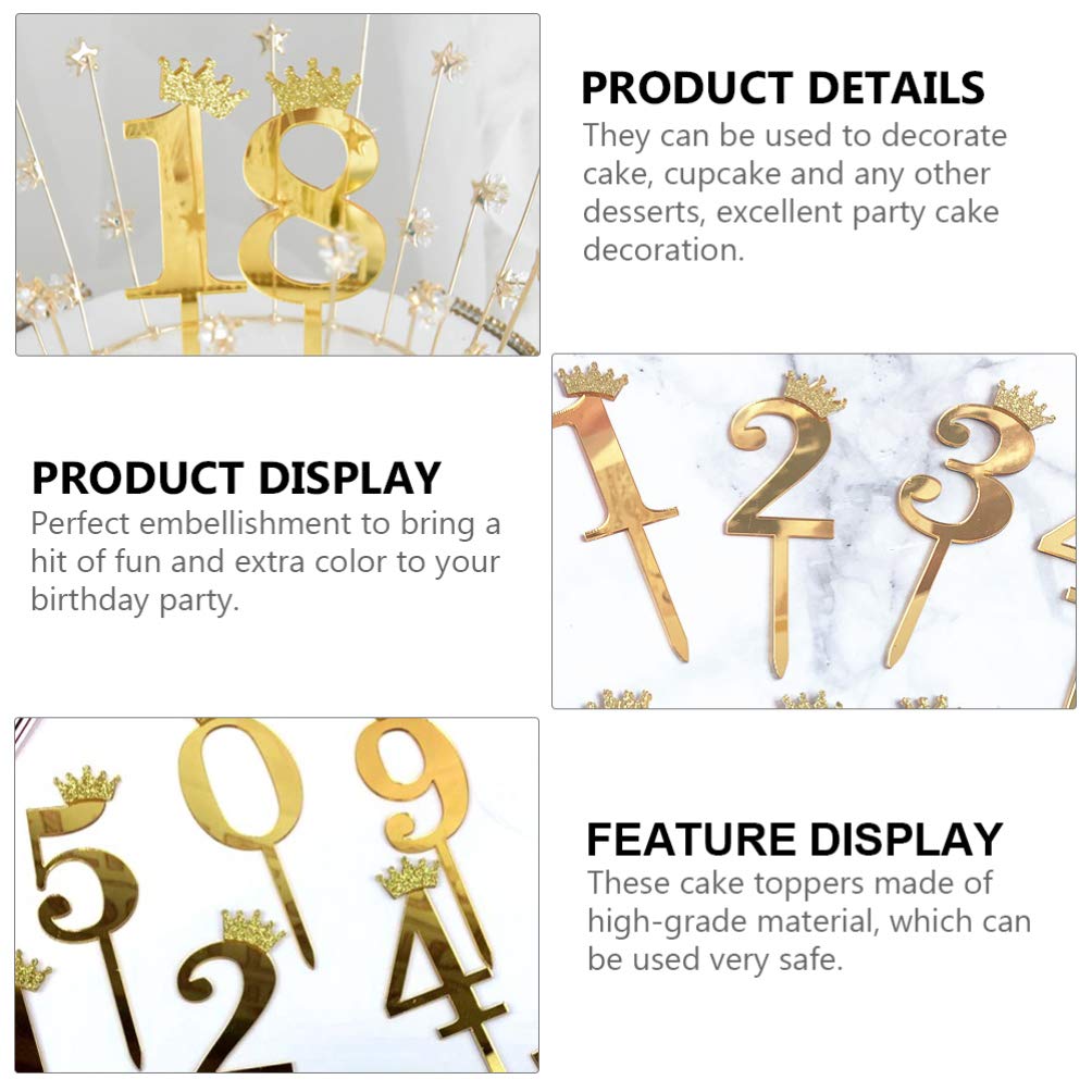 10pcs Acrylic Number Cake Toppers - Reusable Digital Cake Inserts, Cupcake Toppers & Cake Decorations for Birthday, Wedding, Anniversary Parties (Perfect for DIY Cake Decorating)