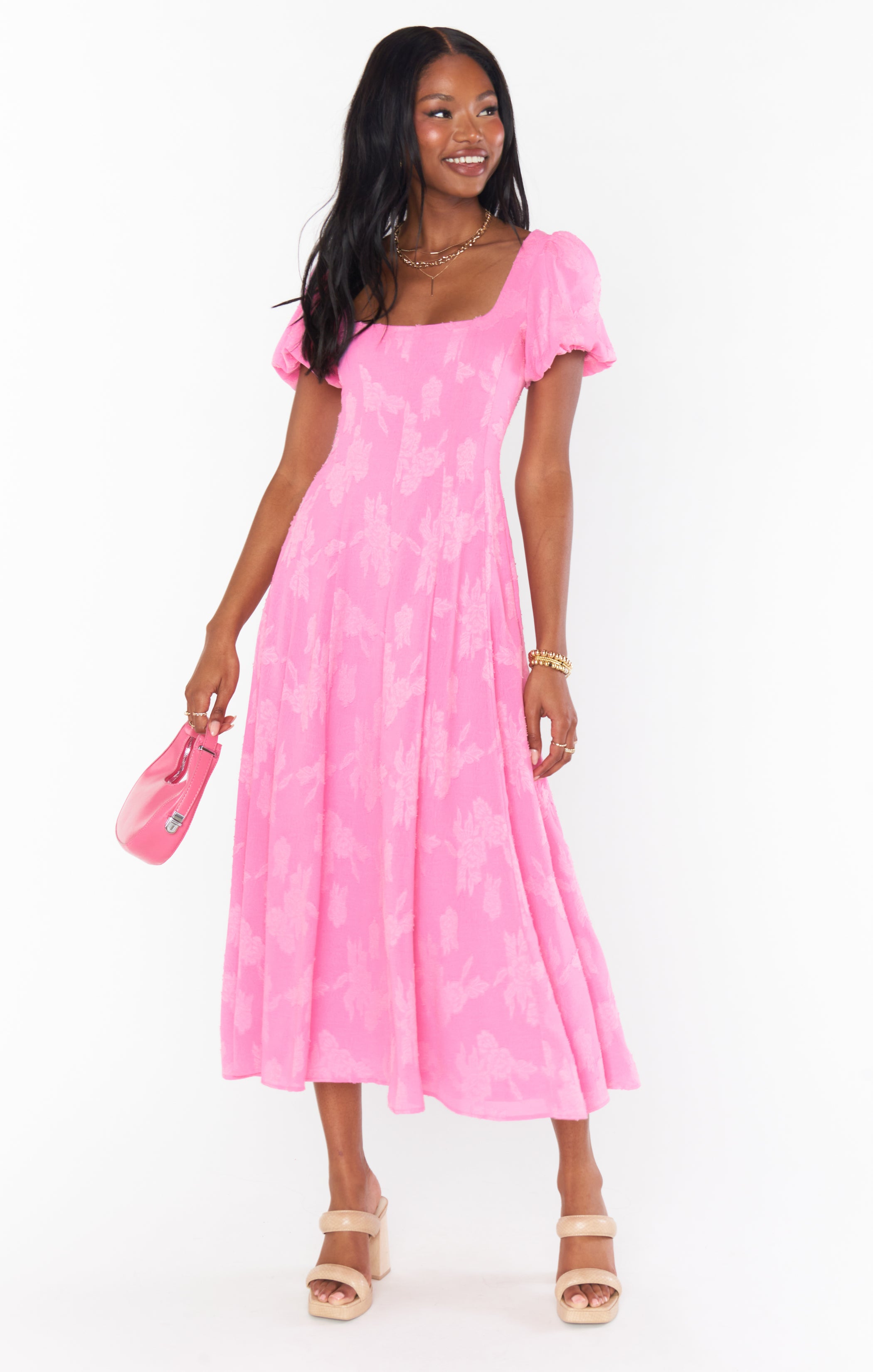 Mia Midi Dress Women's Floral Print Pink Clip Wrap Dress - Perfect for Summer Parties, Weddings & Date Nights