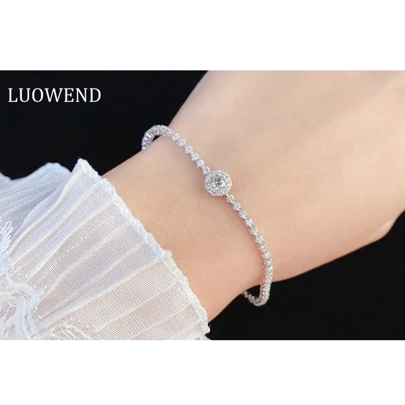 18K White Gold Diamond Bracelet for Women - Luxury Round Design Real Natural Diamond Engagement Wedding Jewelry Gift (Perfect for Anniversaries, Proposals & Special Occasions)