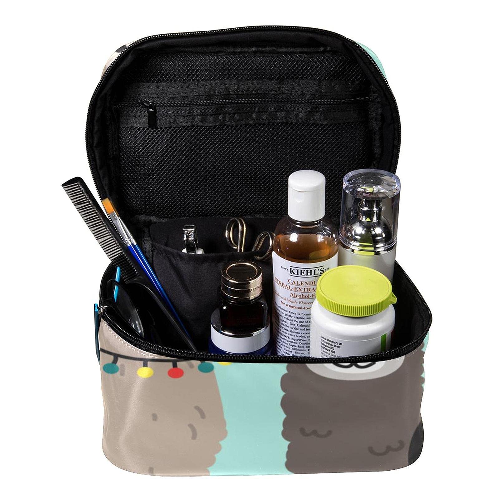 Llama and Alpaca Print Large Travel Makeup Bag - Waterproof Cosmetic Organizer with Zipper, Cute Toiletry Pouch for Women & Girls - Perfect for Vacation, Gym, and Daily Essentials Storage