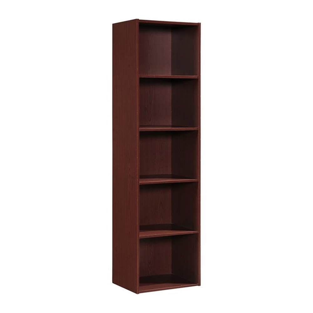 Pemberly Row 5-Shelf Wooden Bookcase - Mahogany Finish Storage Organizer for Books, Toys & Home Decor | Perfect for Living Room, Office & Bedroom