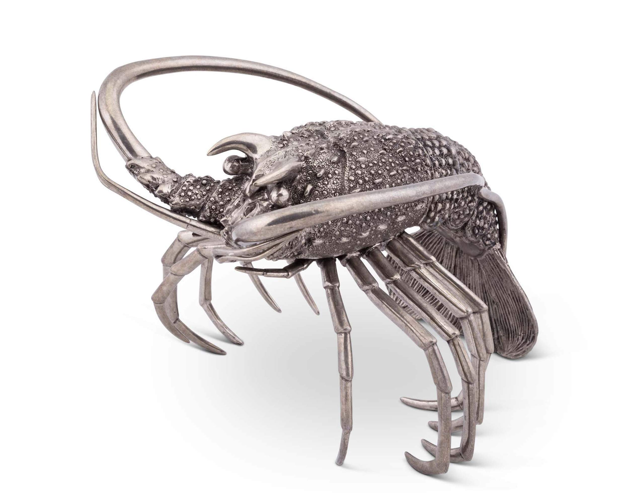 Vagabond House Pewter Lobster Metal Statuette - 12 Inch Long x 7 Inch Tall Decorative Sculpture for Coastal Home Decor, Beach House Accent, or Nautical Gift