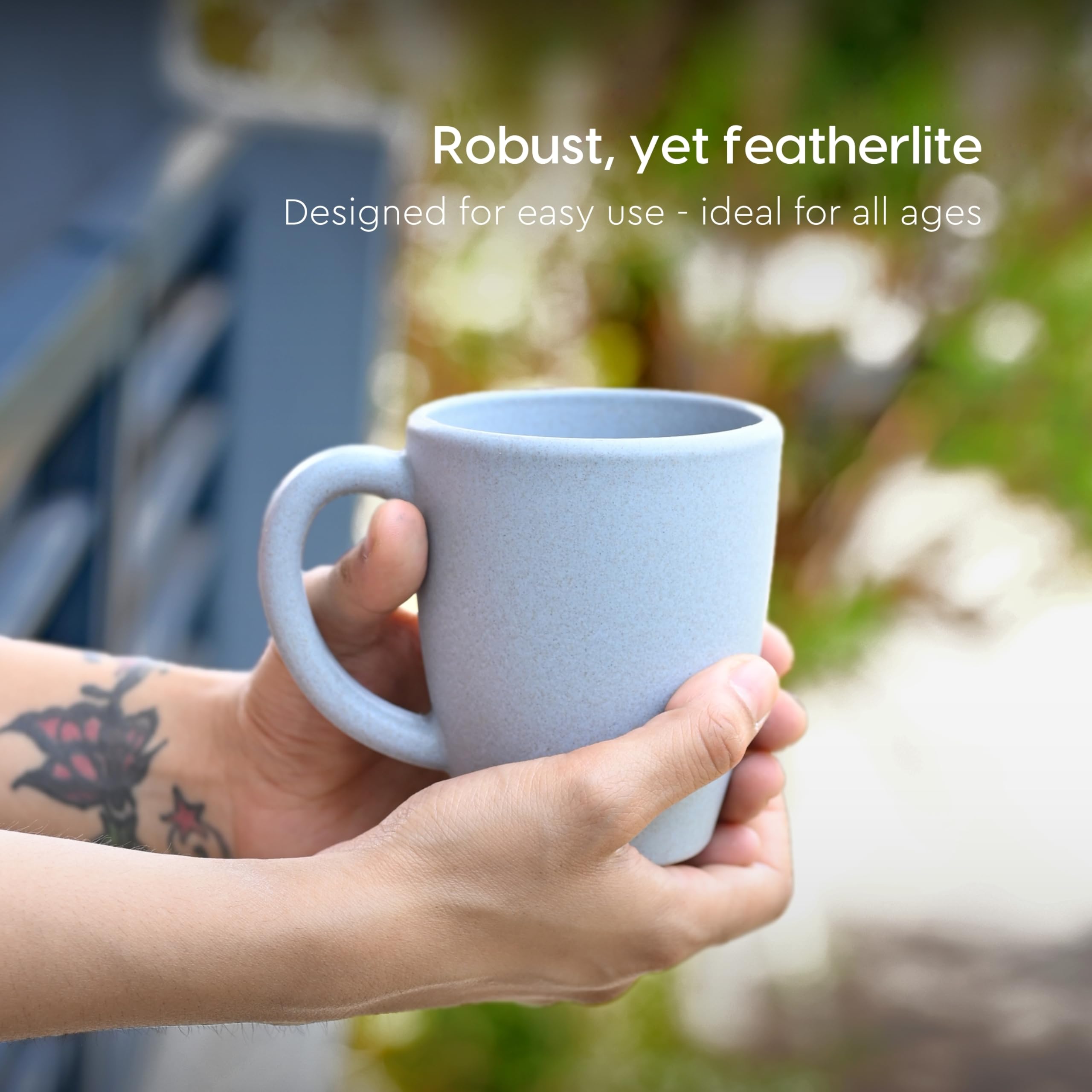 Eco-Friendly Set of 6 Classic Coffee Mugs | 300ml | Microwave Safe | Made with Sustainable Rice Husk & Bamboo Fibers | Matte Finish | Perfect for Hot Coffee, Cold Brew, Tea & Milk | Ideal for Home, Office & Gifts (Pack of 6, Azure)