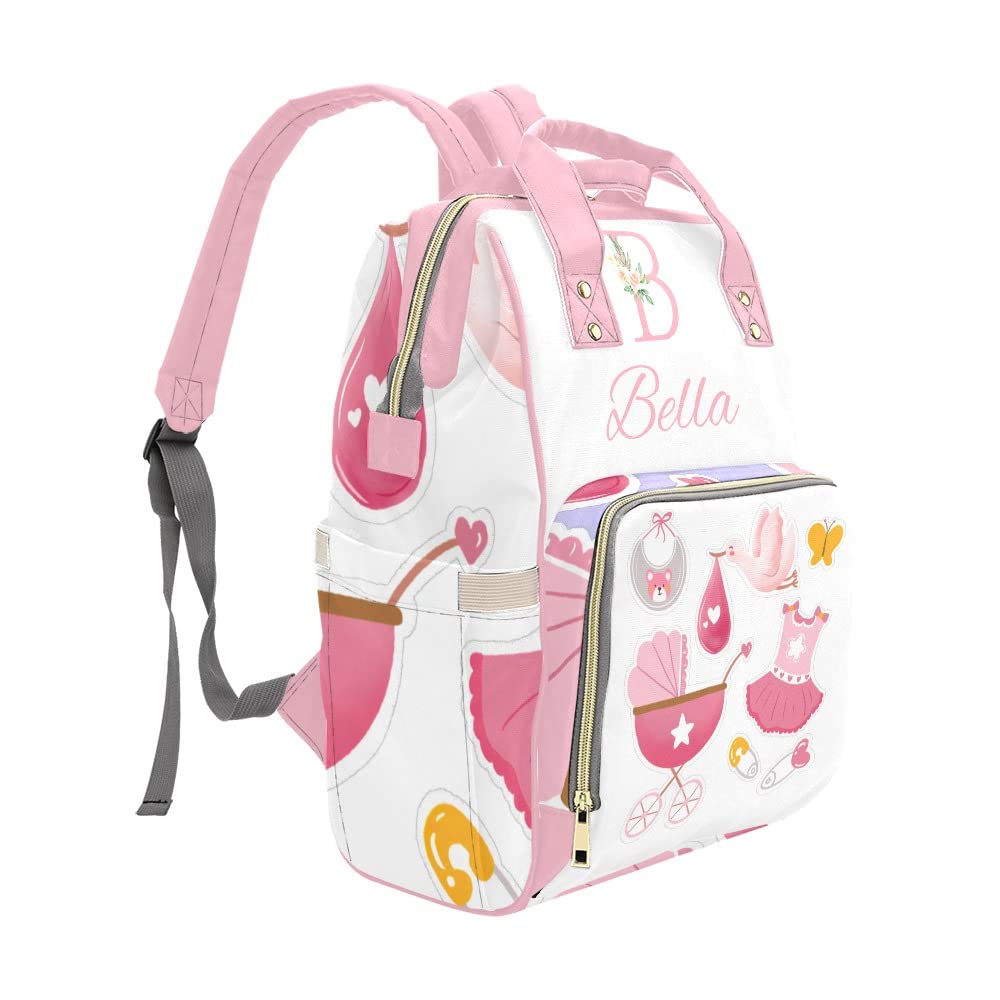 Custom Personalized Pink Diaper Bag for Girls - Waterproof Nursing Tote & Mummy Backpack for Moms - 15x10.83x6.69 Inches - Perfect for Travel, Outdoor & Baby Essentials Organization