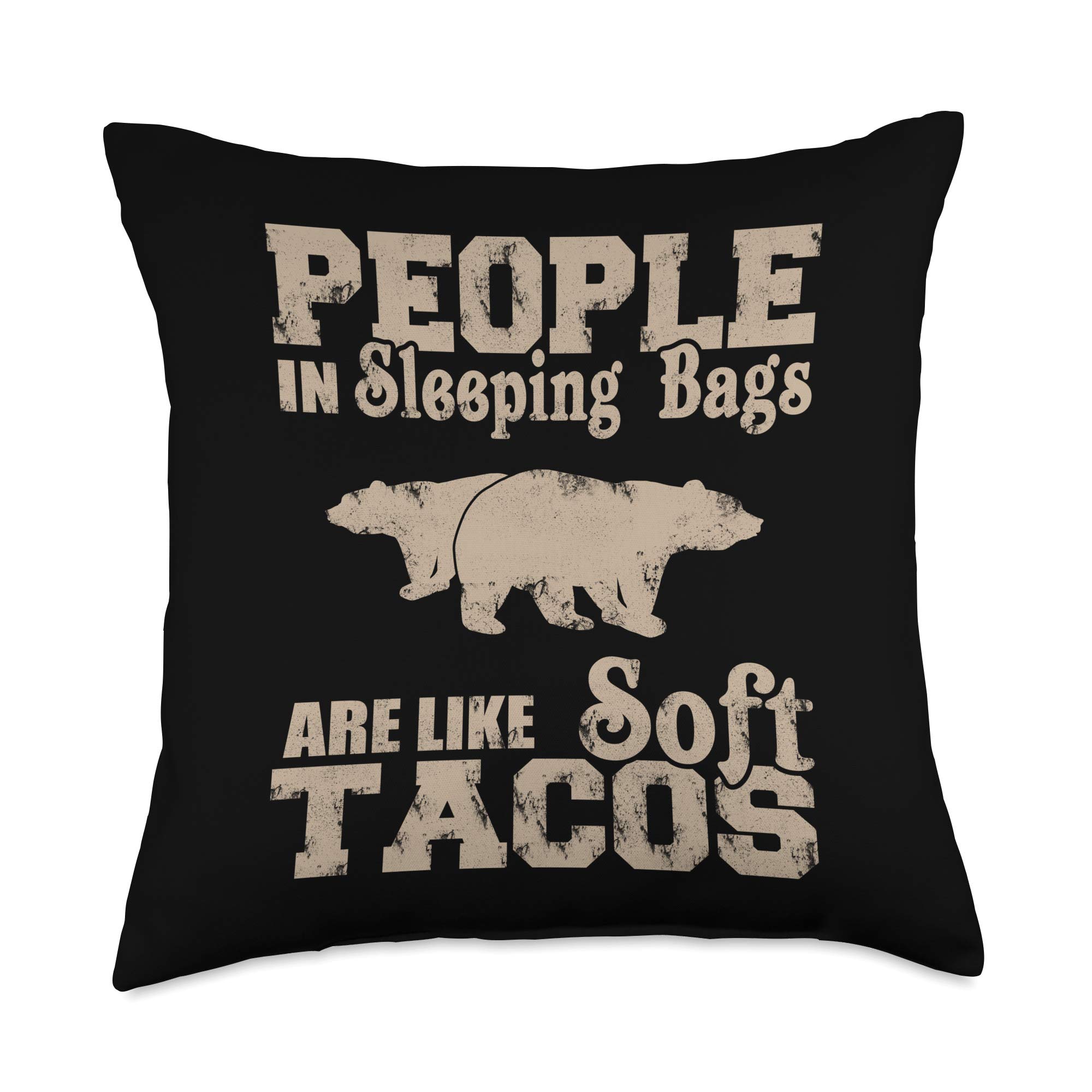 Soft Taco Camping Gift Throw Pillow - 18x18 Inch Multicolor Funny Sleeping Bag Design - Perfect for Camping, Home Decor & Gifts
