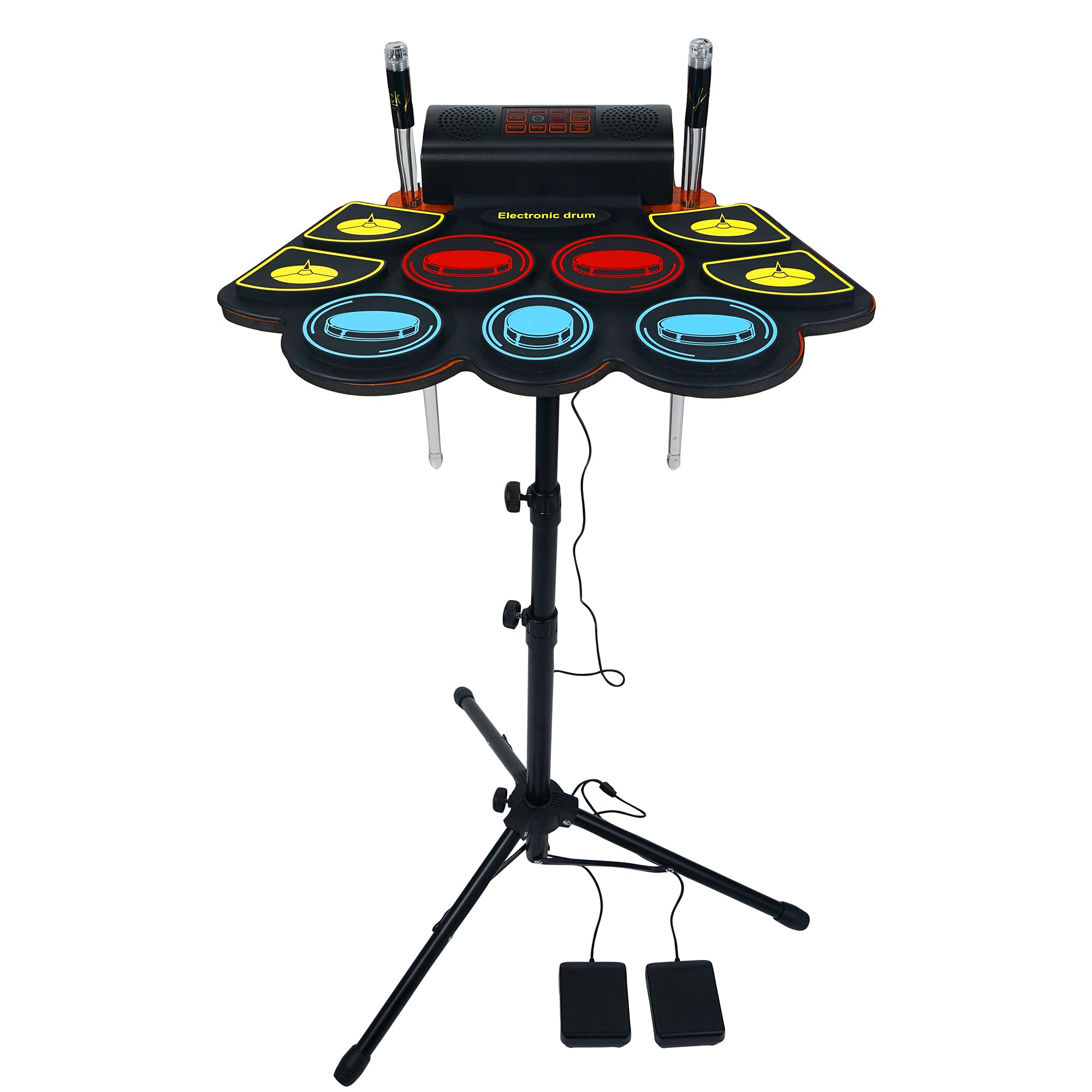 (9 Pads) Electronic Drum Set with LED Drumsticks & Stand - 5 Drum Kits, 10 Rhythms, Built-in Speakers | Portable Roll Up Design | Perfect for Kids, Beginners & Home Practice | Great for Birthday Gifts, Music Lessons & Family Entertainment