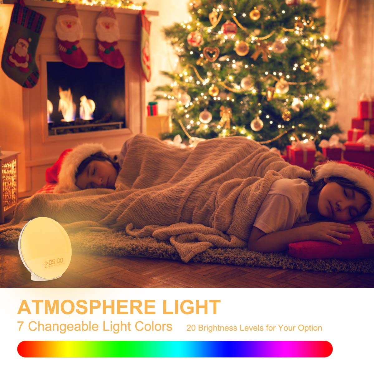 Natural Sunrise Simulation Alarm Clock - Dual Alarm, Sunset Fading, 7 Soothing Sounds, Color Changing Night Light & FM Radio | Perfect for Gentle Wake-Ups & Bedroom Relaxation