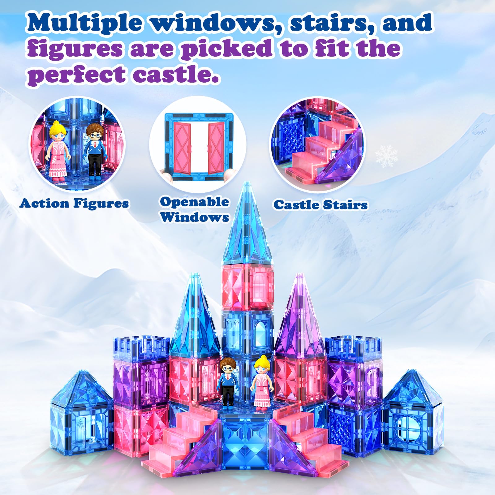 102-Piece Magnetic Building Blocks Set with Stairs & Dolls - Princess Castle Construction Toy for Girls Ages 3-8 | STEM Learning, Creative Play, Birthday & Christmas Gift for Toddlers & Kids | Perfect for Indoor Playtime, Classroom Activities & Family Bonding