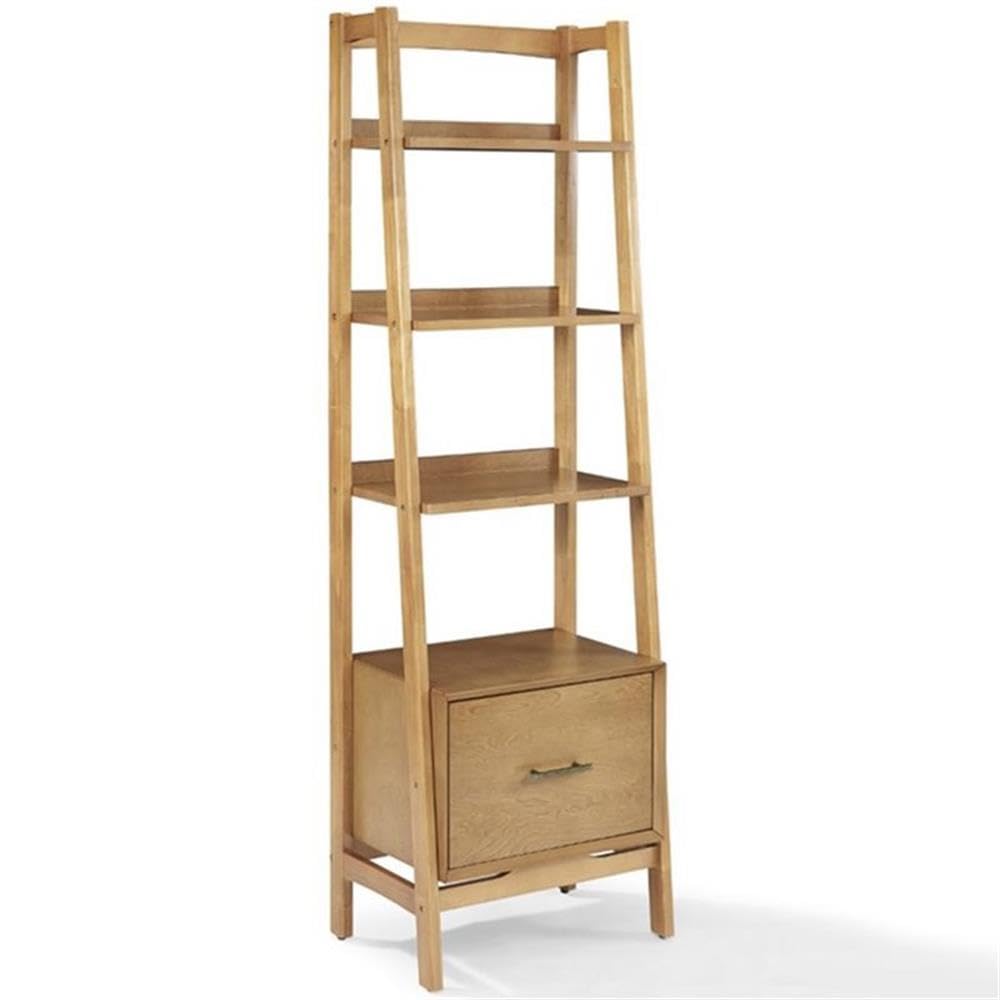 Allora 25 Inch 4 Shelf Ladder Bookcase in Acorn Finish - Rustic Wooden Leaning Shelf for Living Room, Bedroom & Office Storage