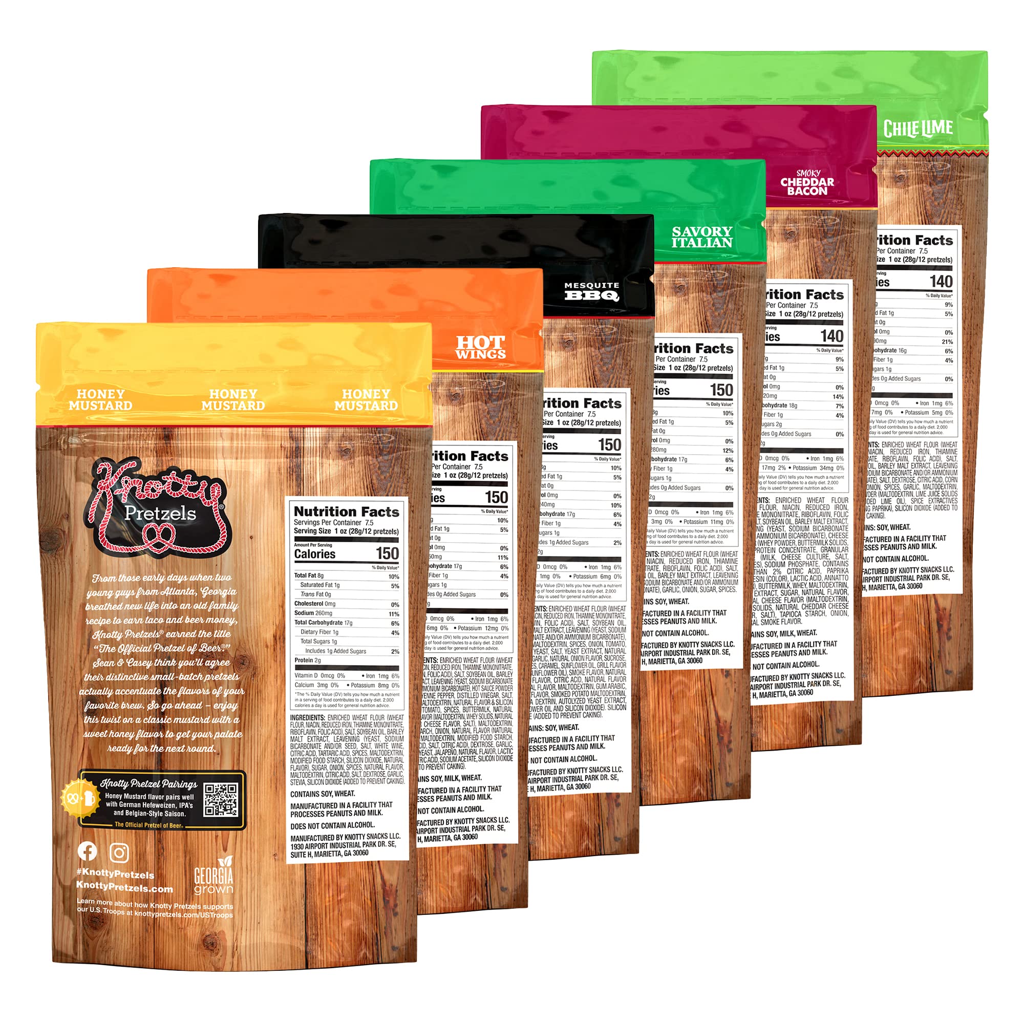 Knotty Pretzels - The Official Pretzel of Beer | 7.5oz Resealable Snack Bags | Variety Pack (6 Pack) | Perfect for Parties, Game Nights & Beer Pairings