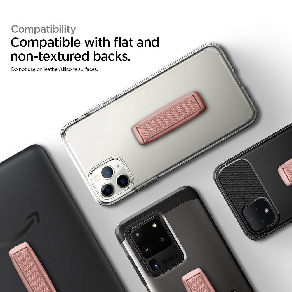 Spigen Flex Strap Cell Phone Grip - Universal Soft Elastic Strap Holder for All Smartphones & Tablets in Rose Gold | Perfect for Gaming, Reading, and One-Handed Use