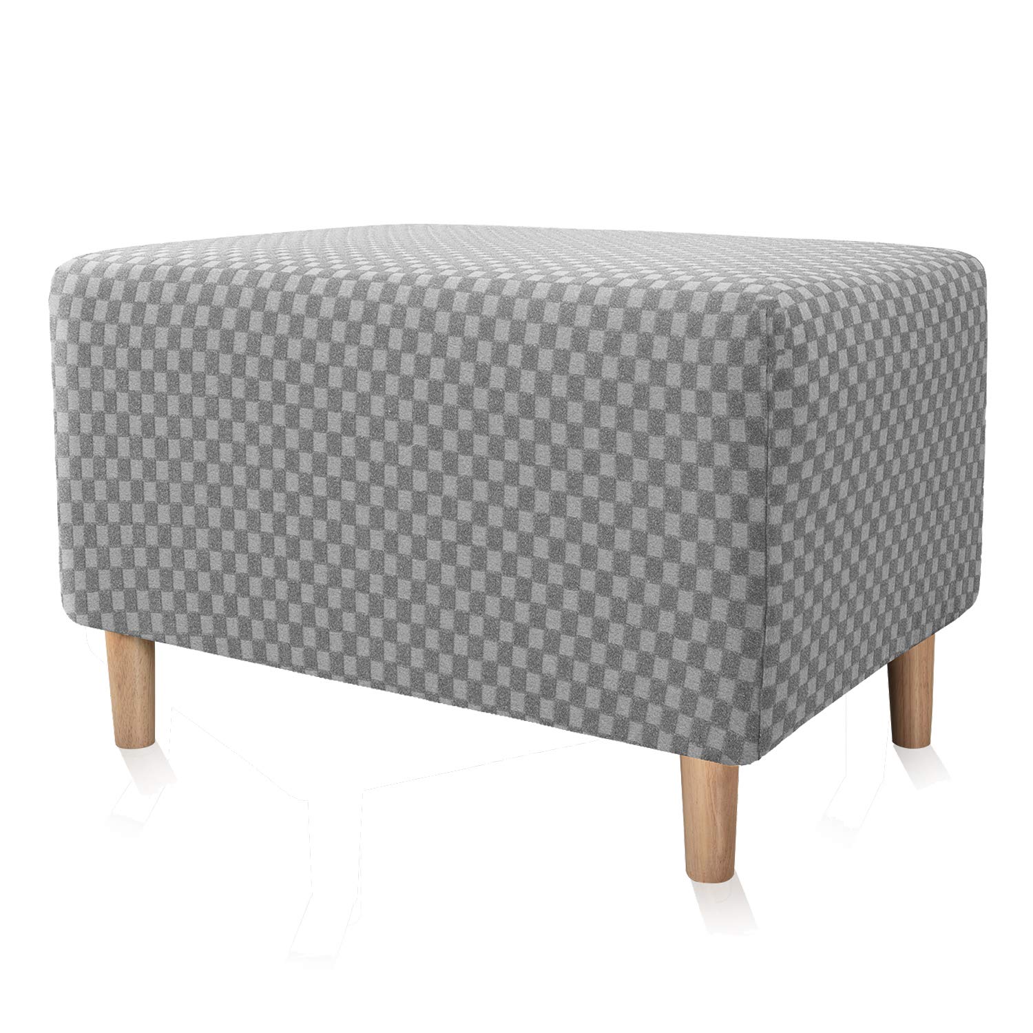 Stretch Ottoman Slipcover Jacquard Square Foot Stool Cover with Elastic Bottom - Furniture Protector for Footrest, Storage Stool, Ottoman (Gray, Small) - Perfect for Living Room, Bedroom, Home Decor & Pet Furniture Protection