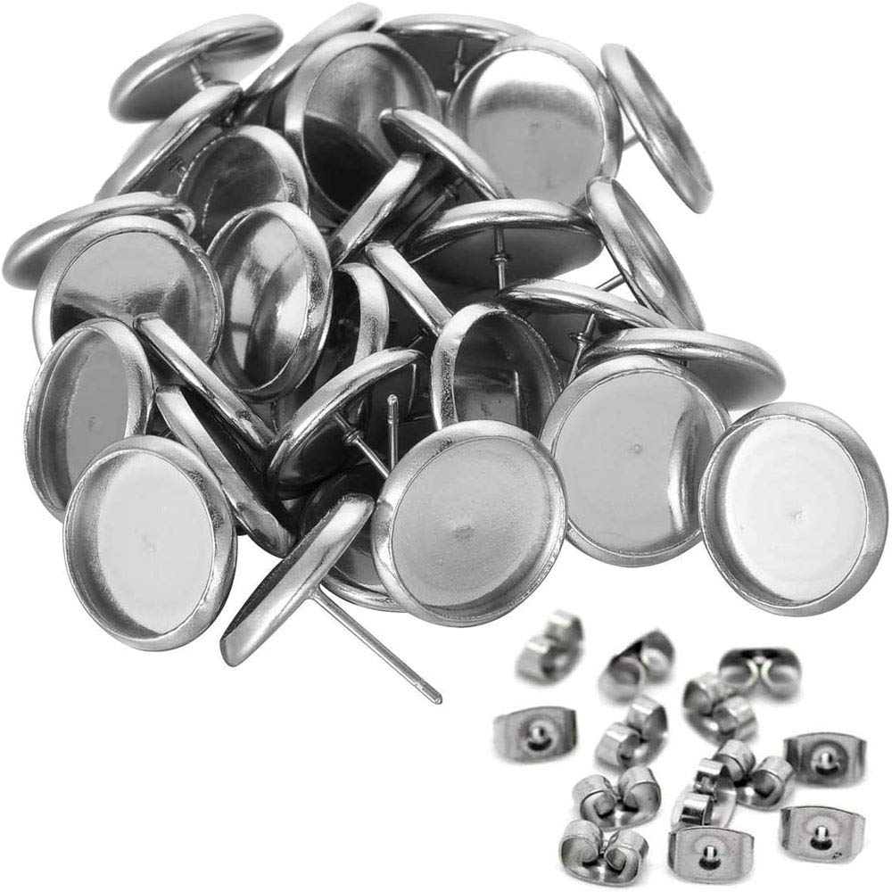 LE SKY 10mm Stainless Steel Blank Stud Earring Bezel Setting Cabochon Holder - 50 Pcs for Jewelry Making DIY Crafts | Perfect for Earrings, Pendants & Handmade Jewelry Designs