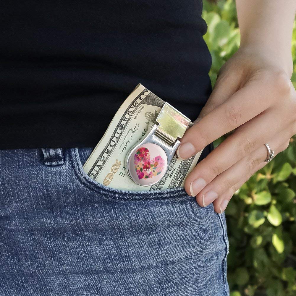 Elegant Love Flower Hearts Satin Chrome Money Clip - Perfect for Gifts, Weddings & Cash Organization | Stylish Metal Bill Holder for Men & Women