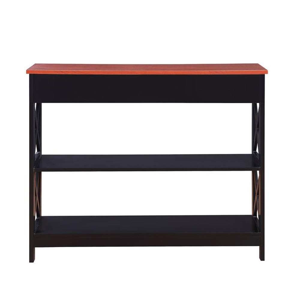 Pemberly Row Transitional One-Drawer Console Table - Cherry & Black Wood Entryway Table for Hallway, Living Room or Bedroom Decor